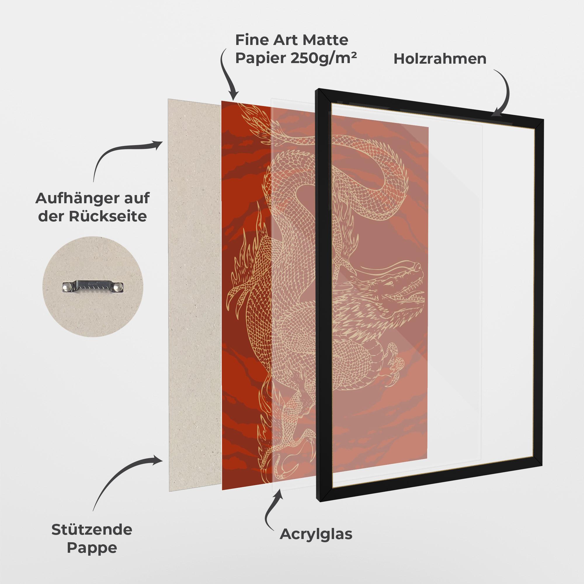 Gerahmte Poster Chinese Dragon Red mockup 1