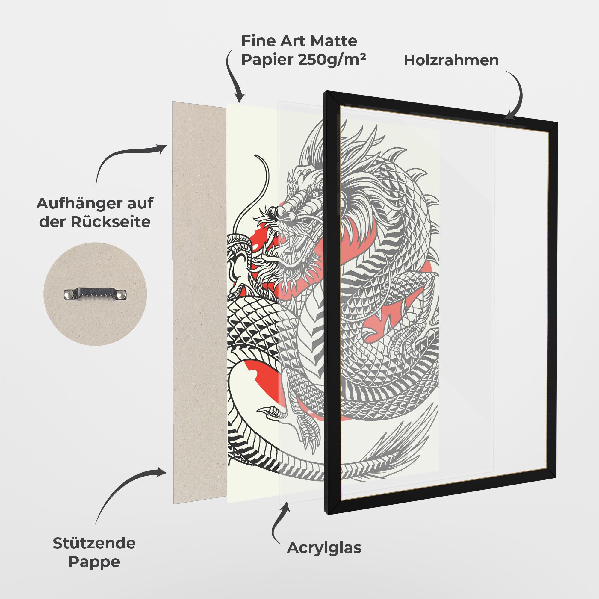 Gerahmte Poster Cream Grey Dragon mockup 1