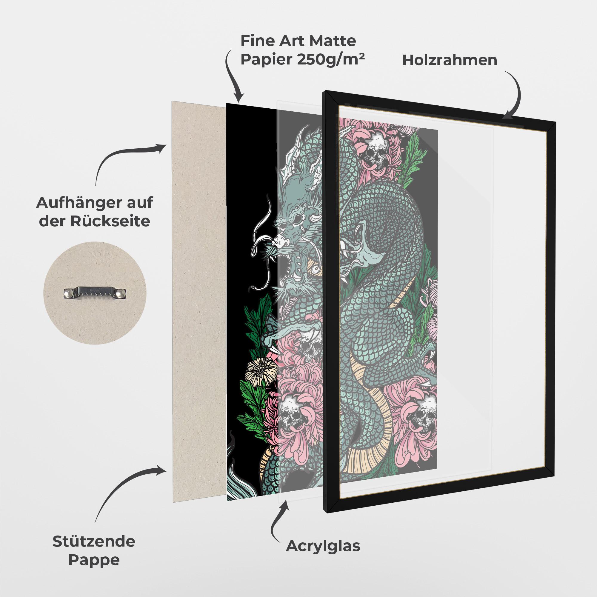 Gerahmte Poster Flower Skull Dragon mockup 1