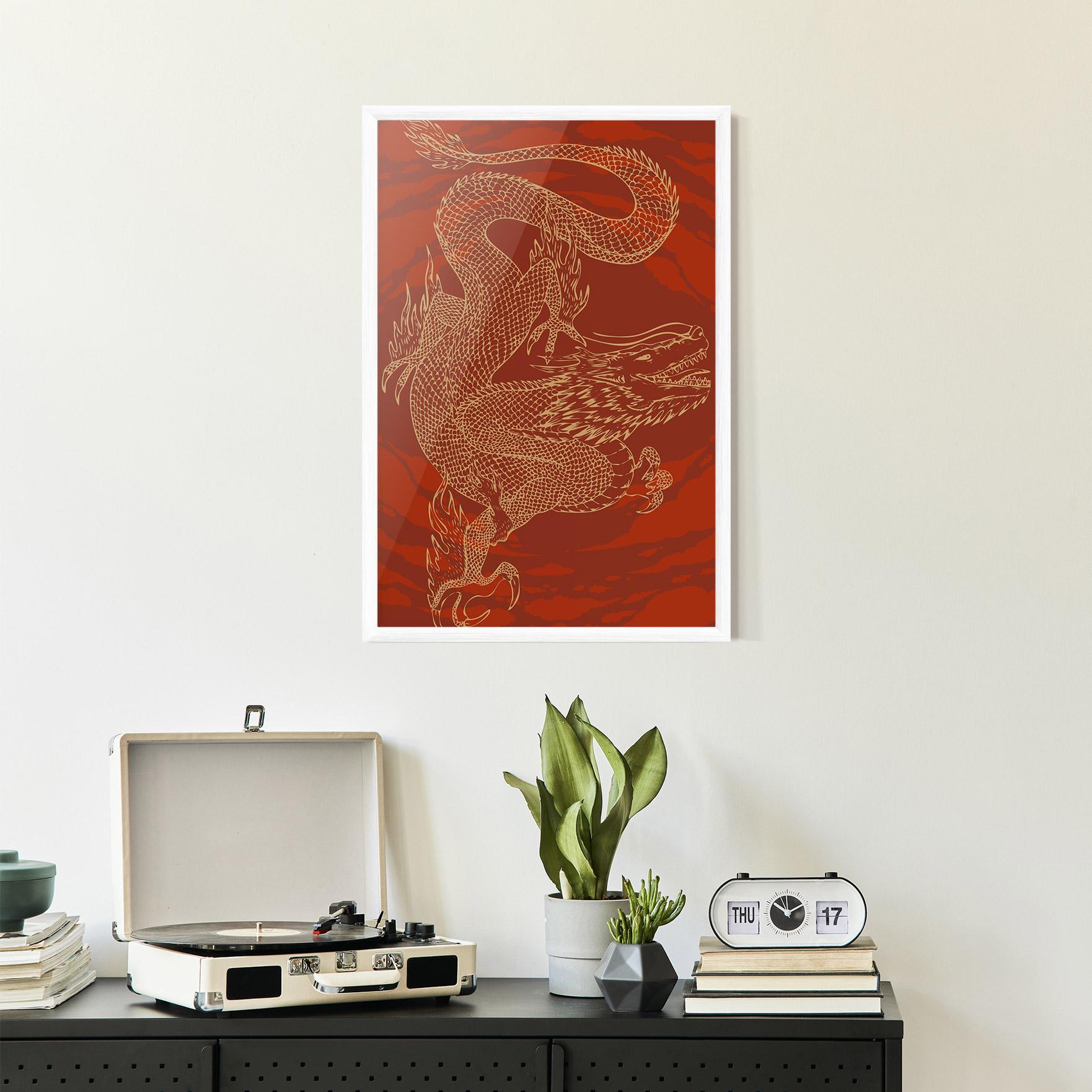 Gerahmte Poster Chinese Dragon Red mockup 2
