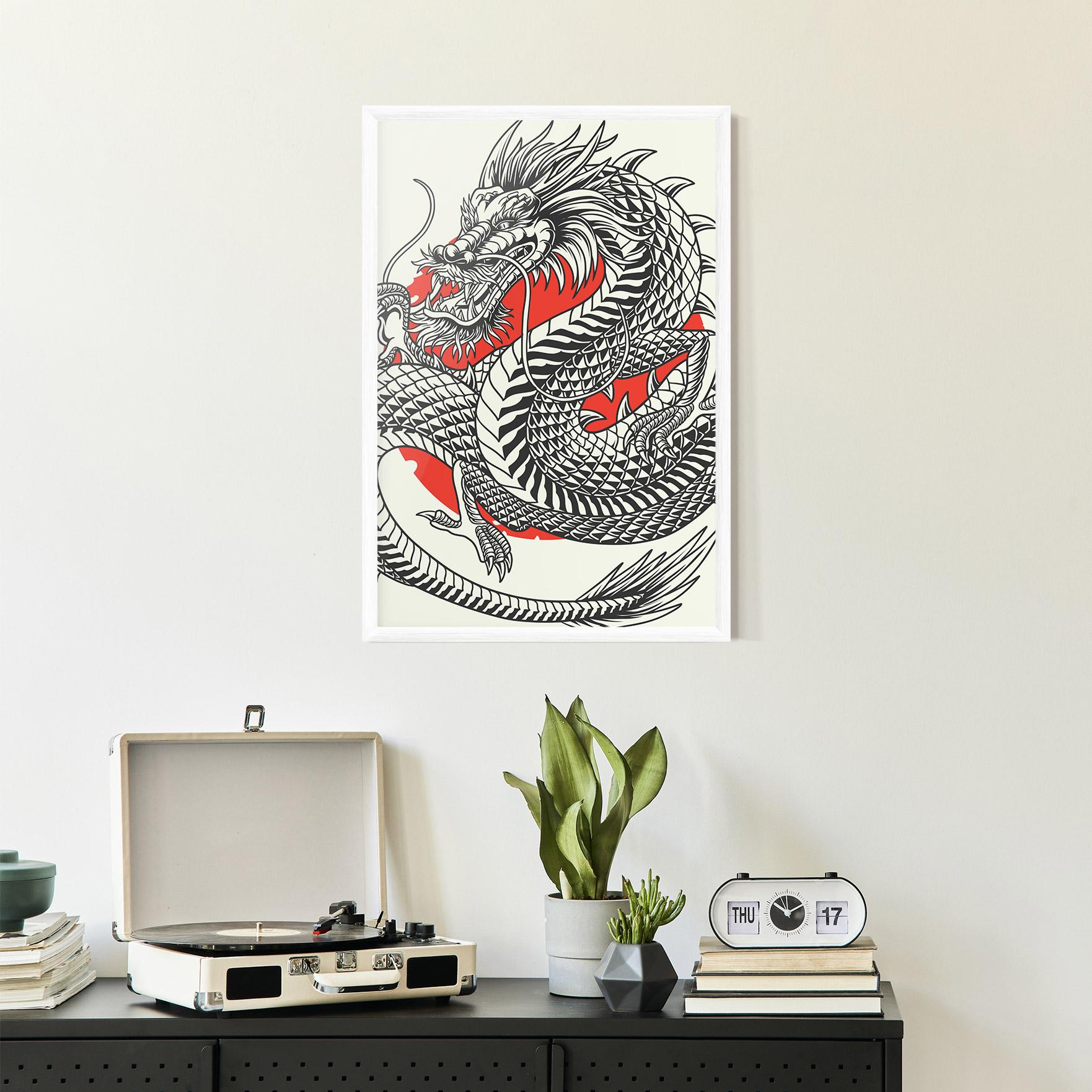Gerahmte Poster Cream Grey Dragon mockup 2