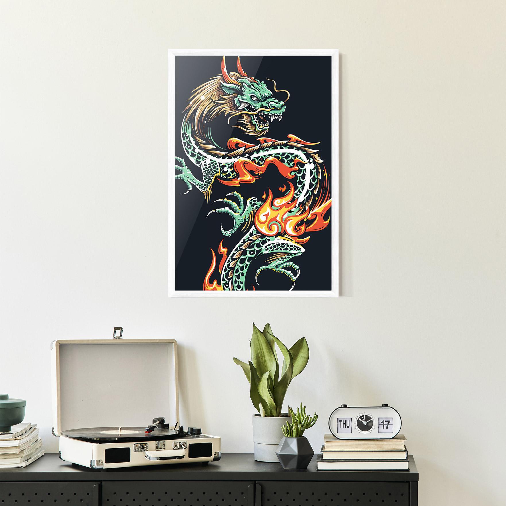 Gerahmte Poster Dragon Green mockup 2