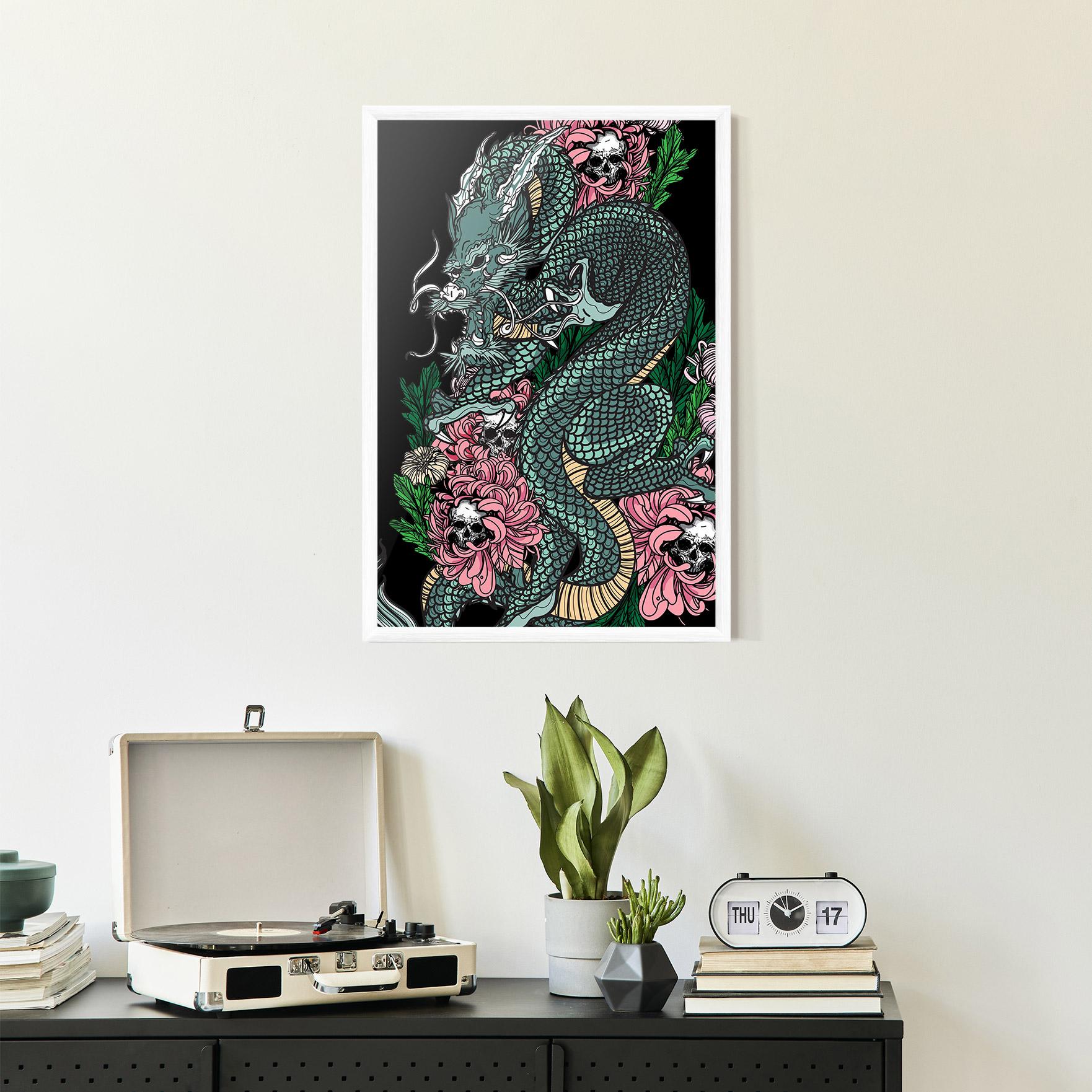 Gerahmte Poster Flower Skull Dragon mockup 2