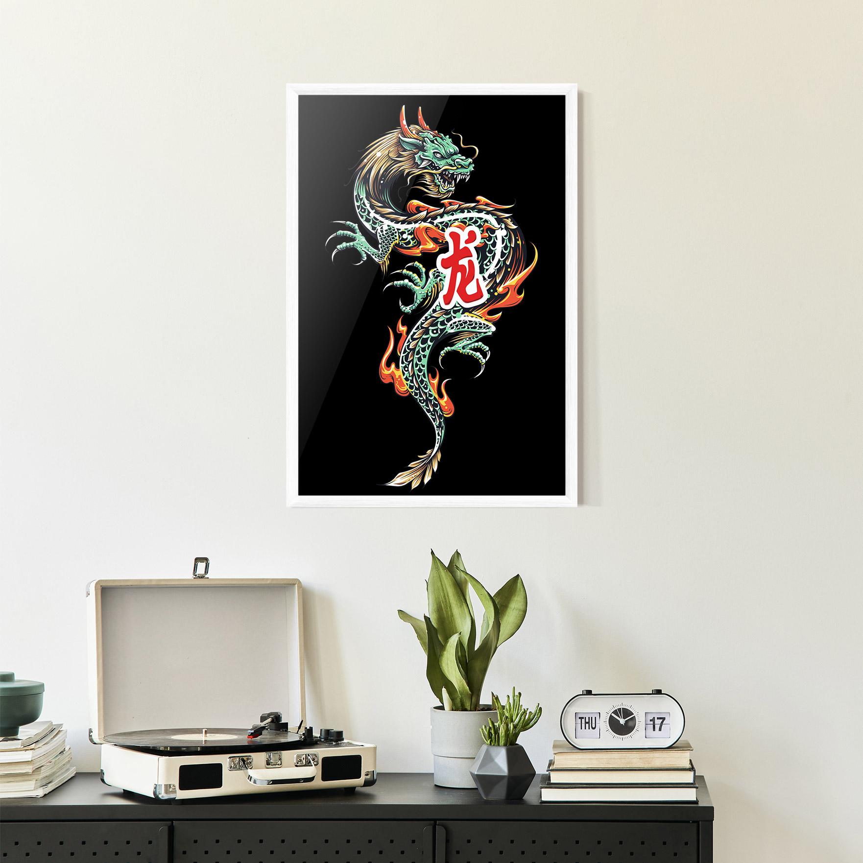 Gerahmte Poster Green Fire Dragon mockup 2