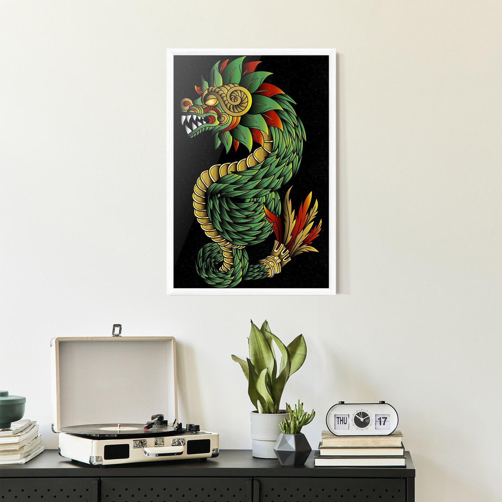 Gerahmte Poster Green Yellow Dragon mockup 2