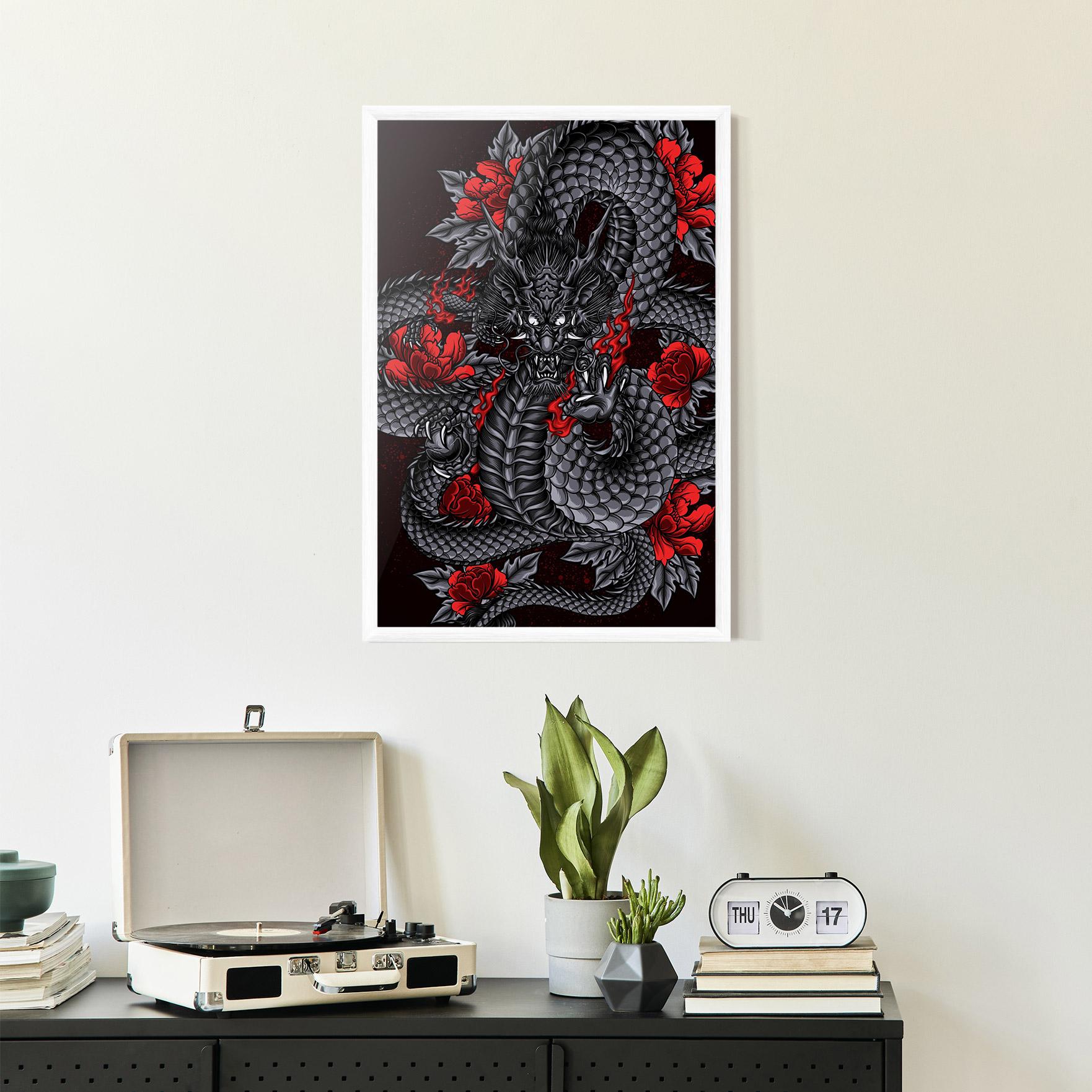 Gerahmte Poster Red Flower Dragon mockup 2