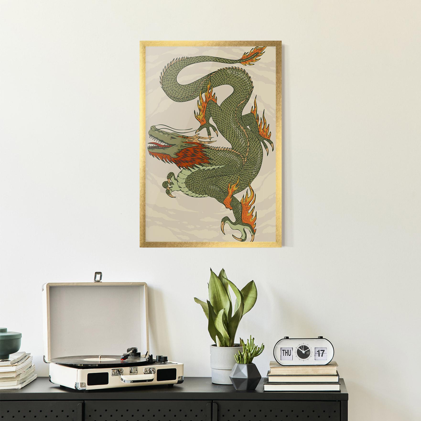 Gerahmte Poster Chinese Dragon Green mockup 2
