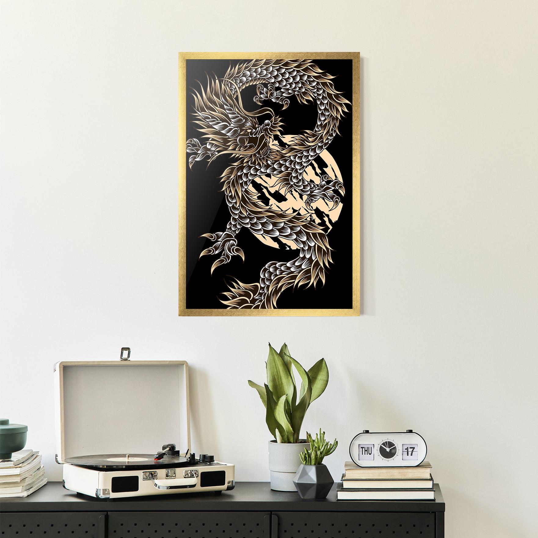 Gerahmte Poster Cream Moon Dragon mockup 2