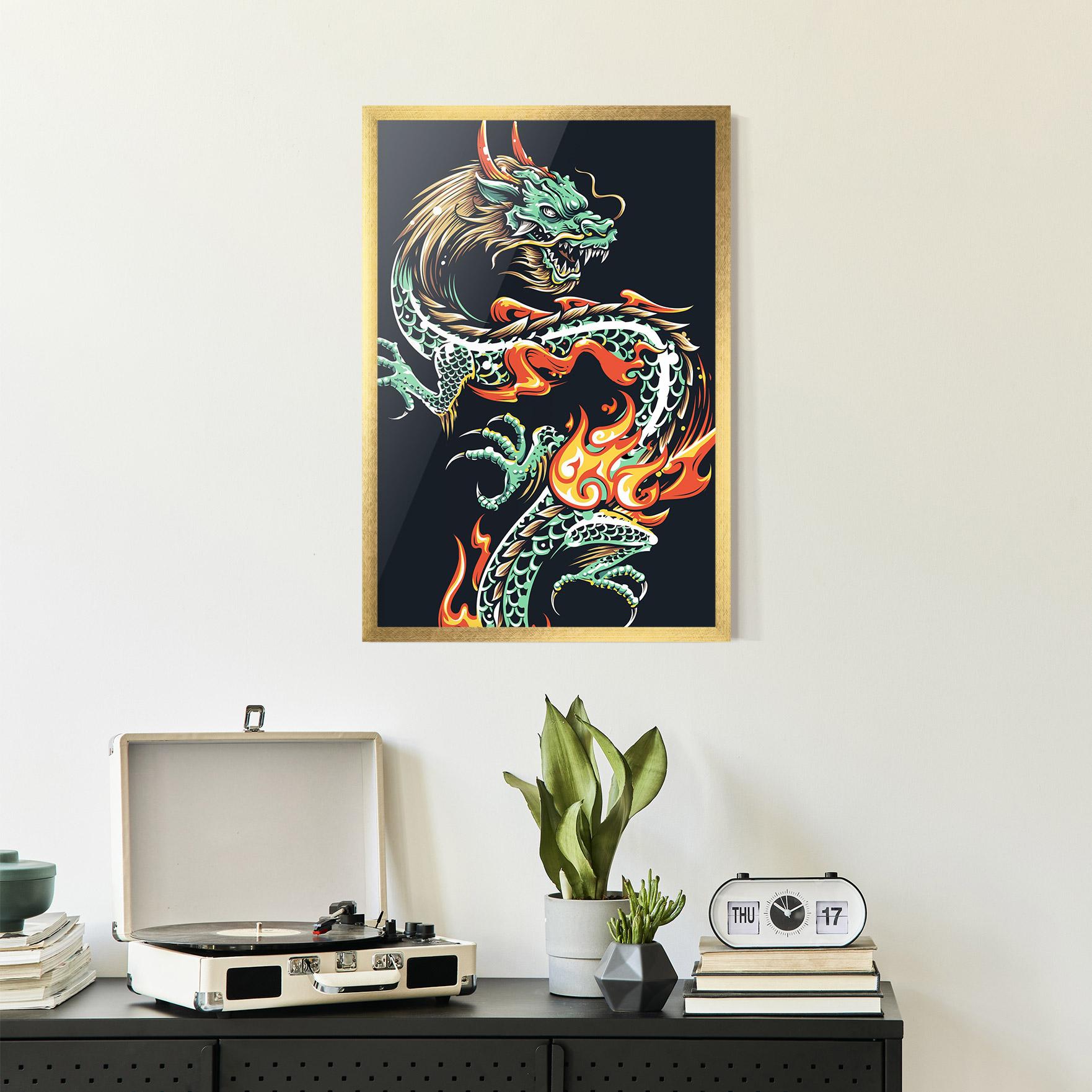 Gerahmte Poster Dragon Green mockup 2