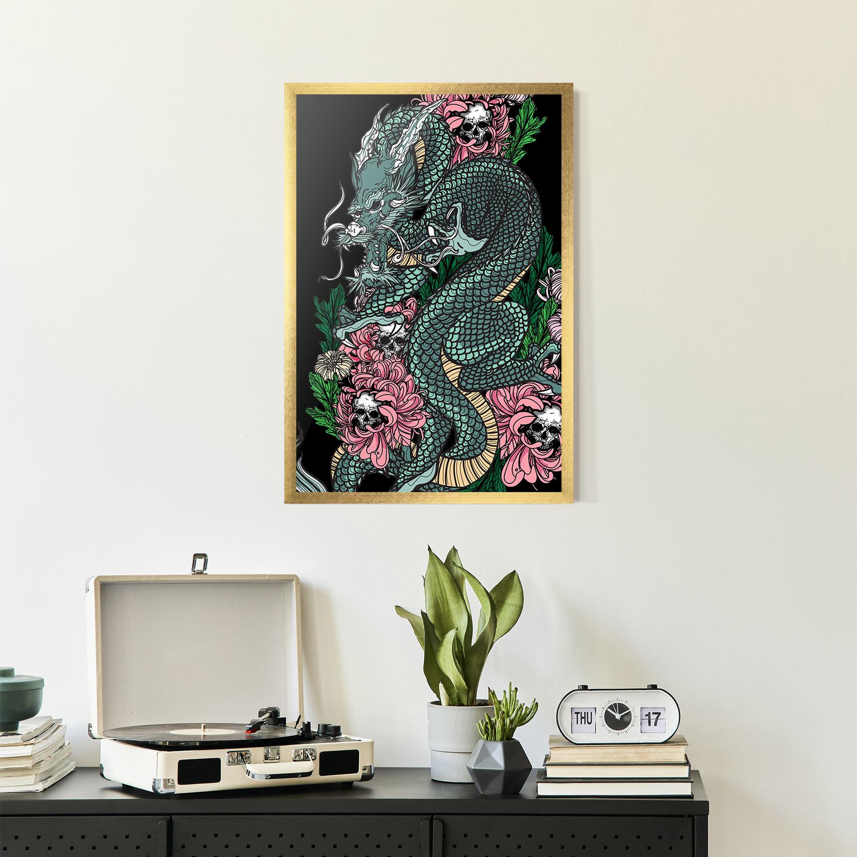 Gerahmte Poster Flower Skull Dragon mockup 2