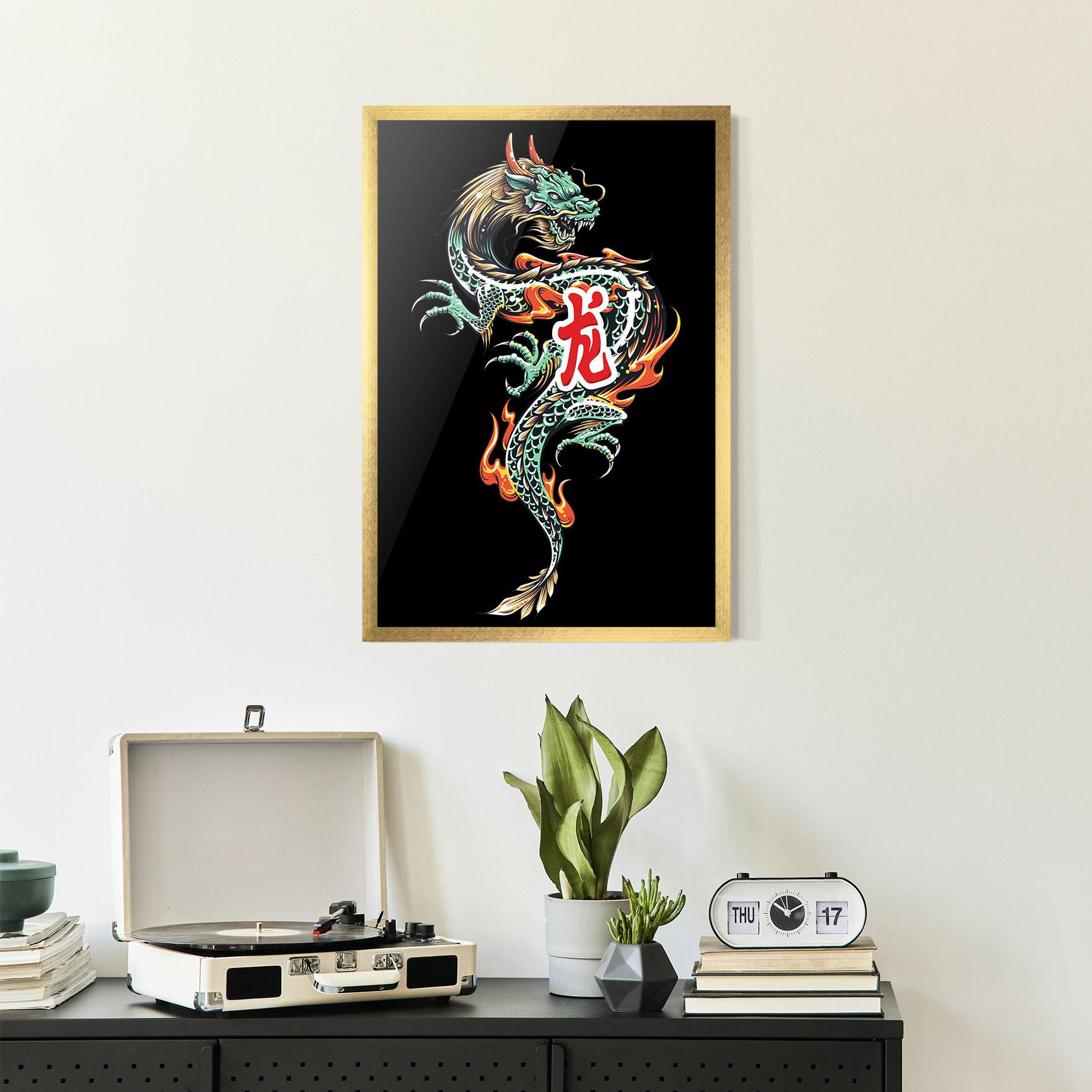 Gerahmte Poster Green Fire Dragon mockup 2