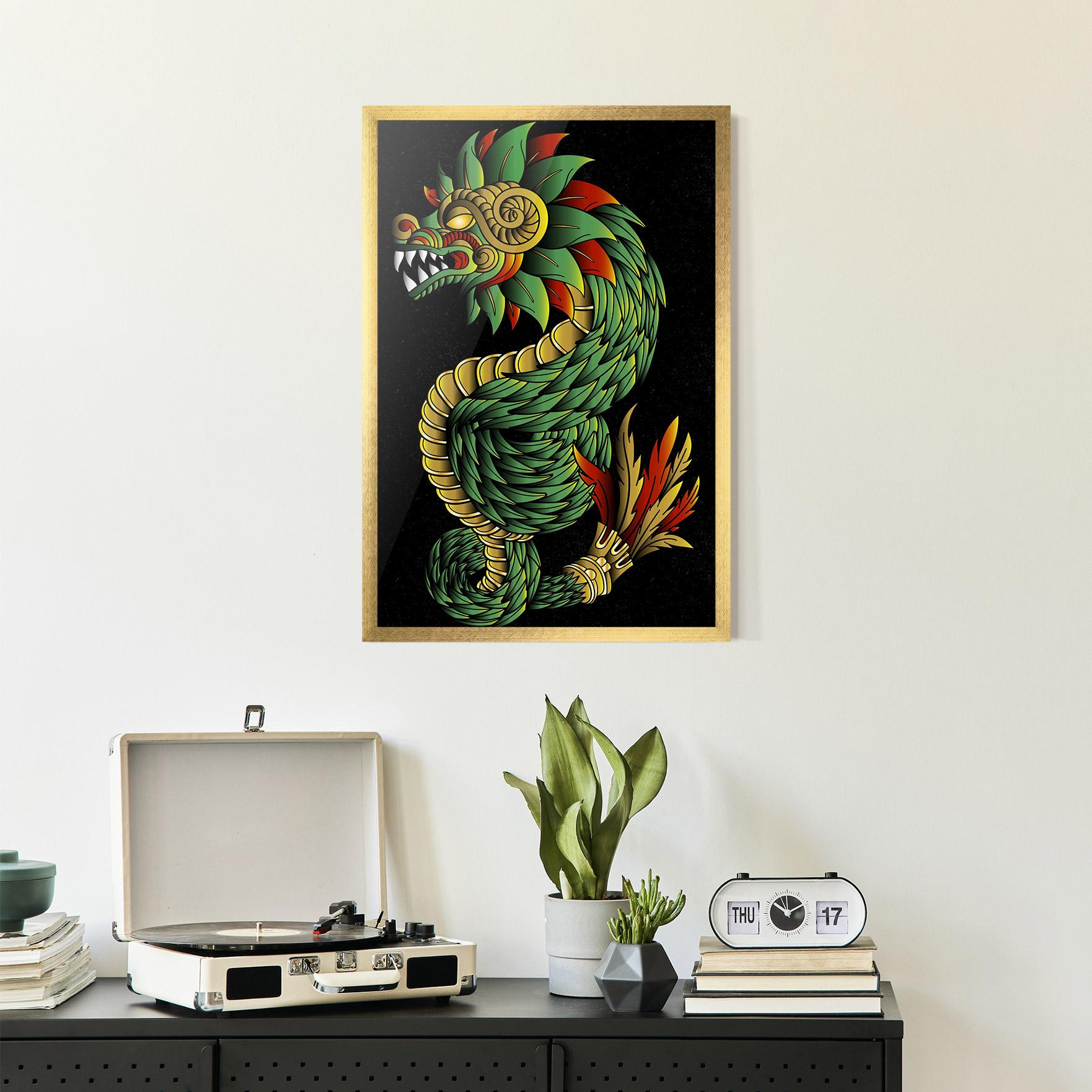 Gerahmte Poster Green Yellow Dragon mockup 2