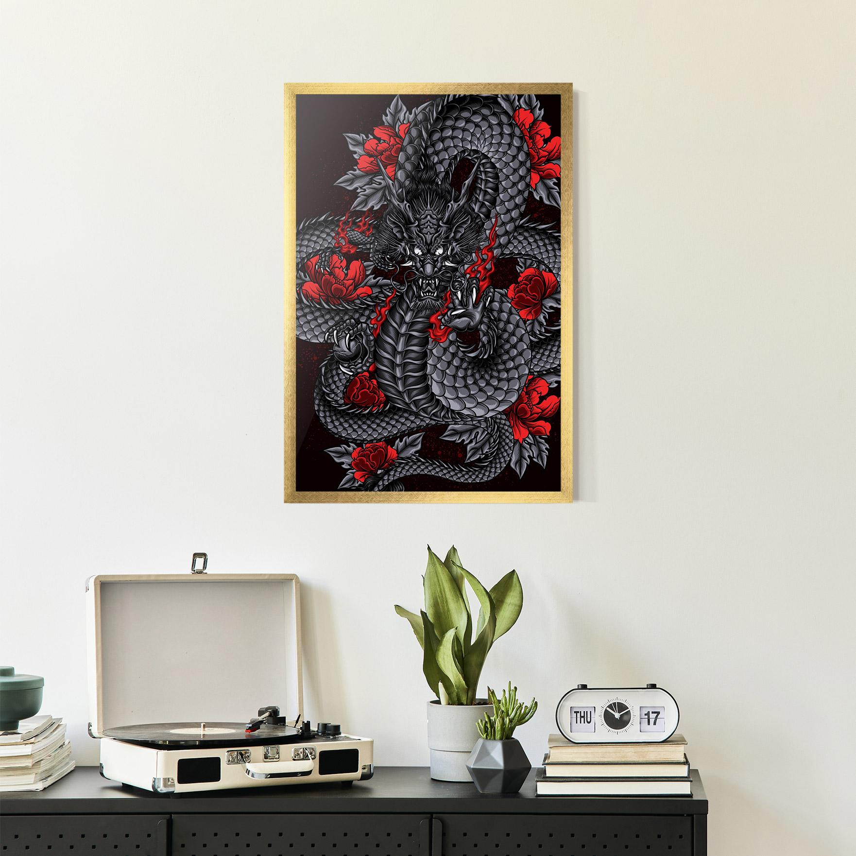 Gerahmte Poster Red Flower Dragon mockup 2
