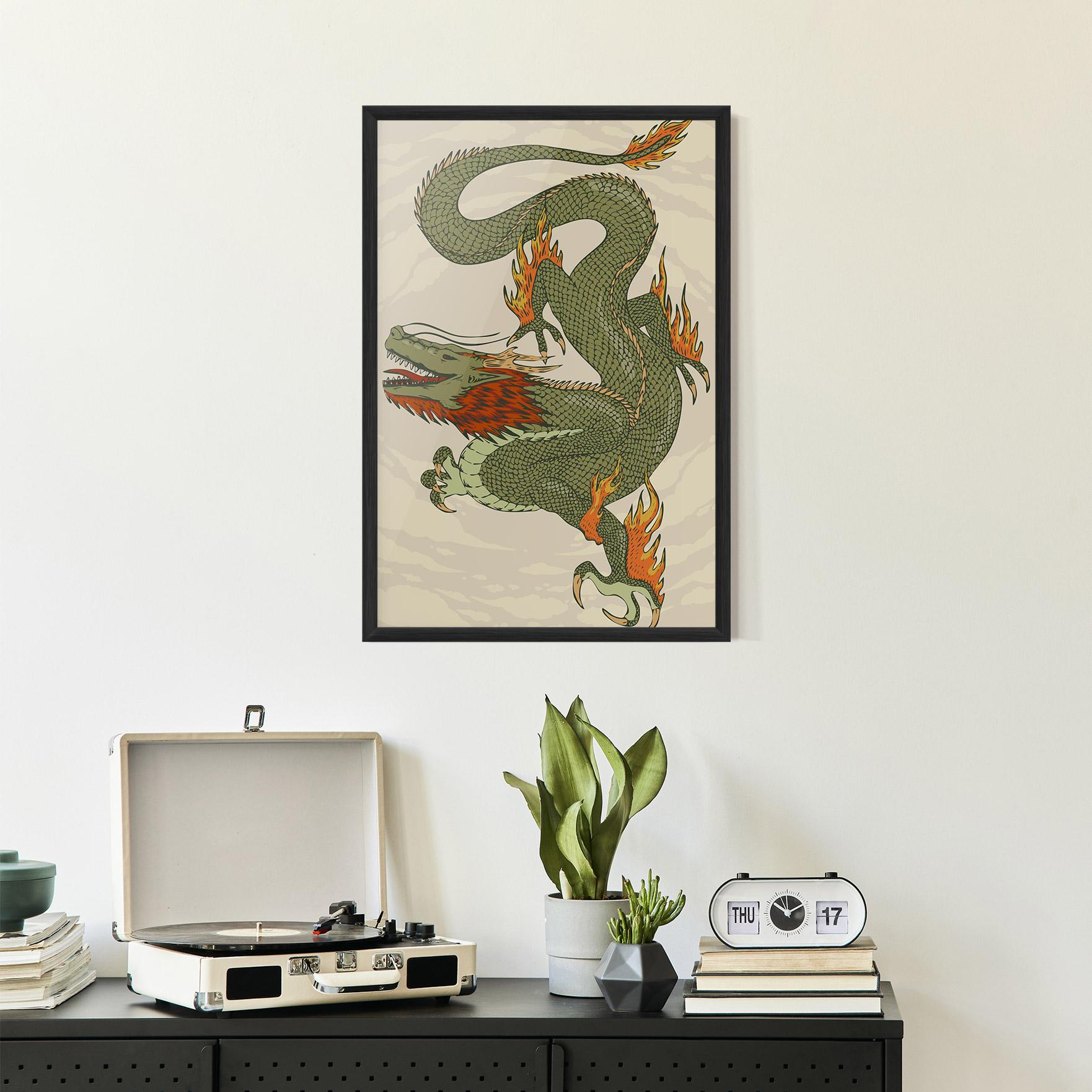 Gerahmte Poster Chinese Dragon Green mockup 2