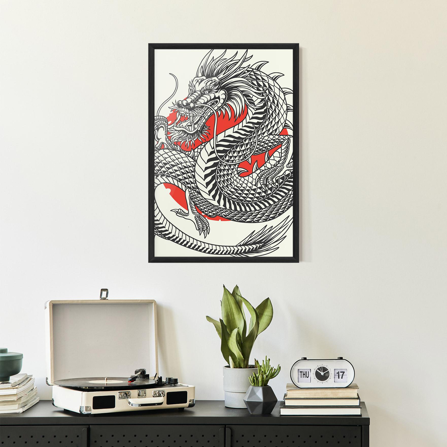 Gerahmte Poster Cream Grey Dragon mockup 2