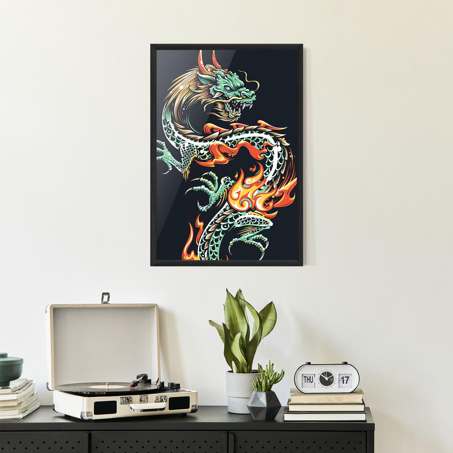 Gerahmte Poster Dragon Green mockup 2