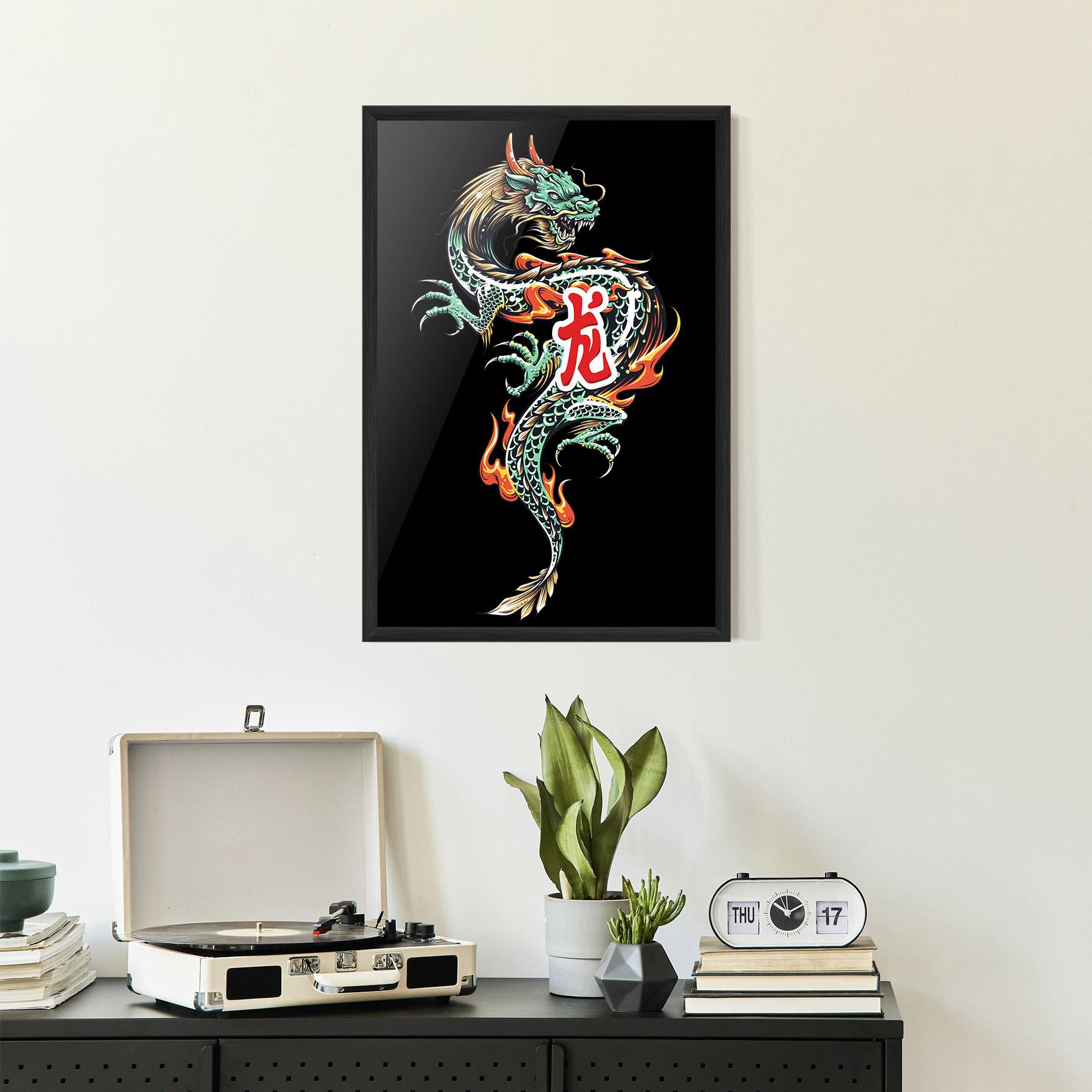 Gerahmte Poster Green Fire Dragon mockup 2