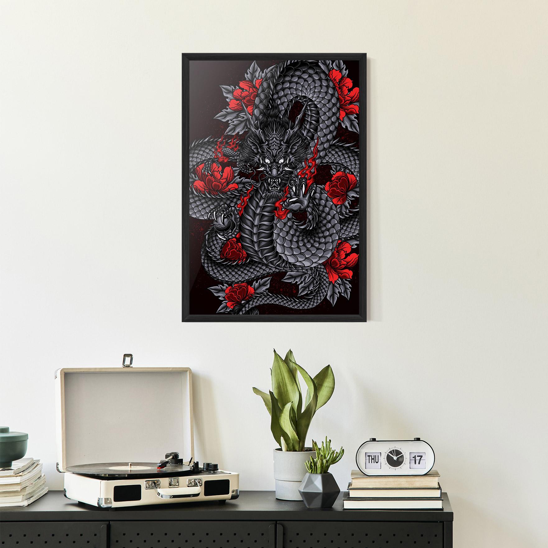Gerahmte Poster Red Flower Dragon mockup 2