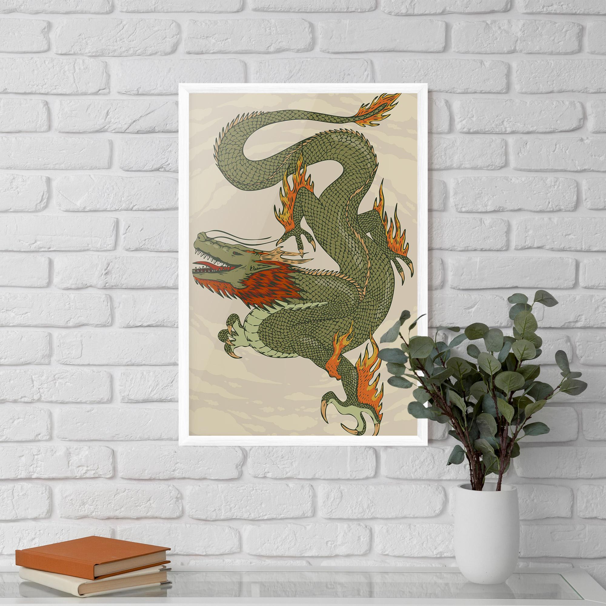 Gerahmte Poster Chinese Dragon Green mockup 5