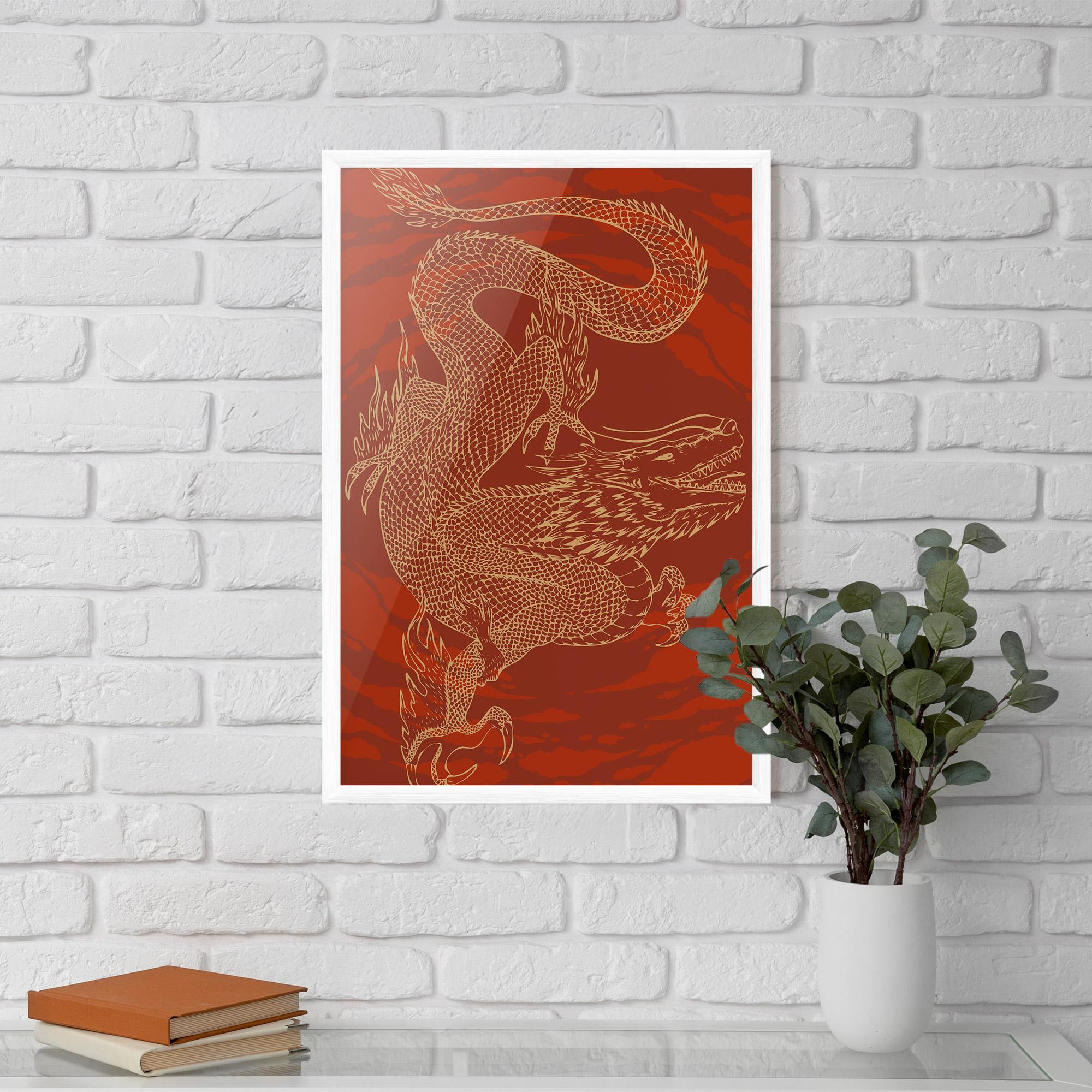 Gerahmte Poster Chinese Dragon Red mockup 5