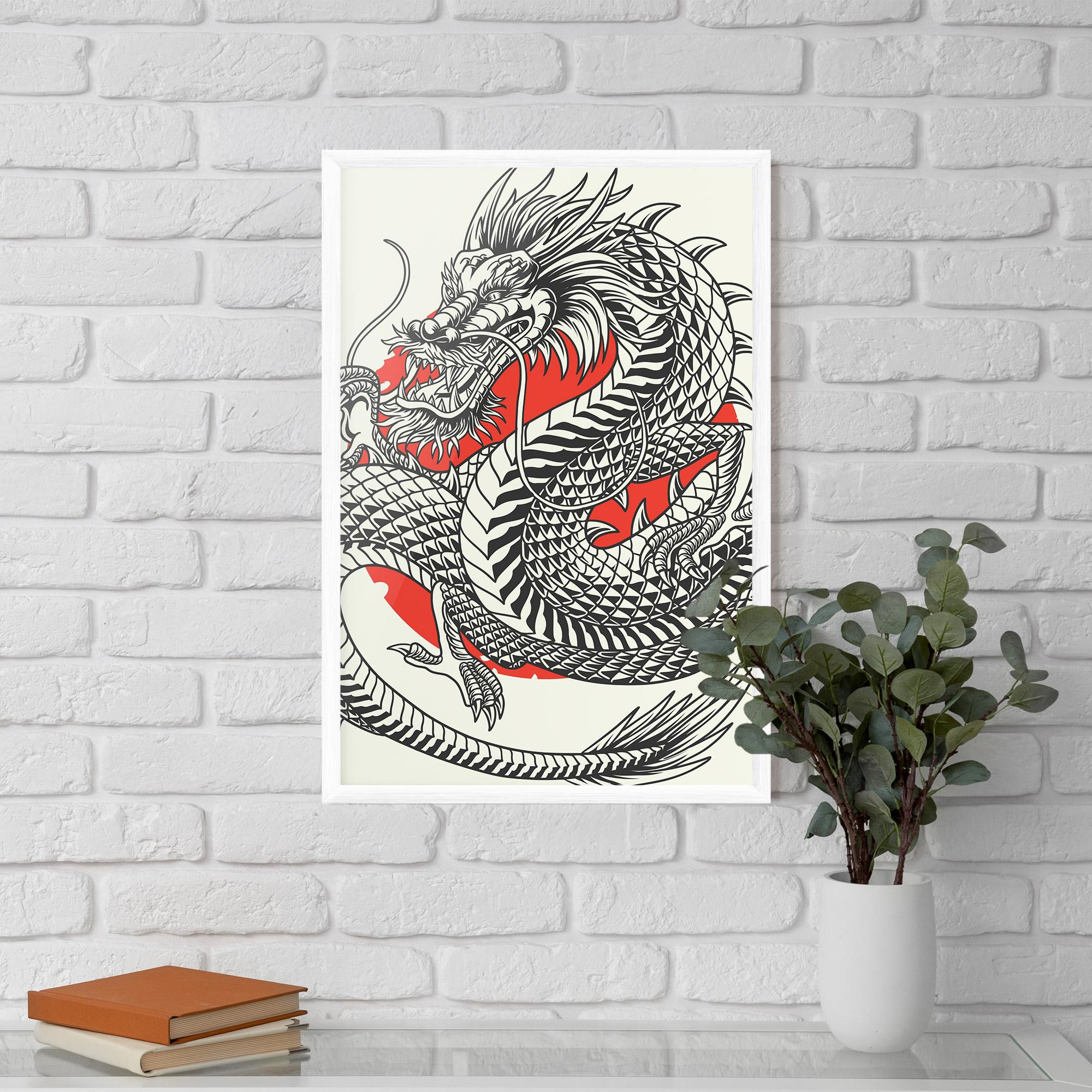 Gerahmte Poster Cream Grey Dragon mockup 5