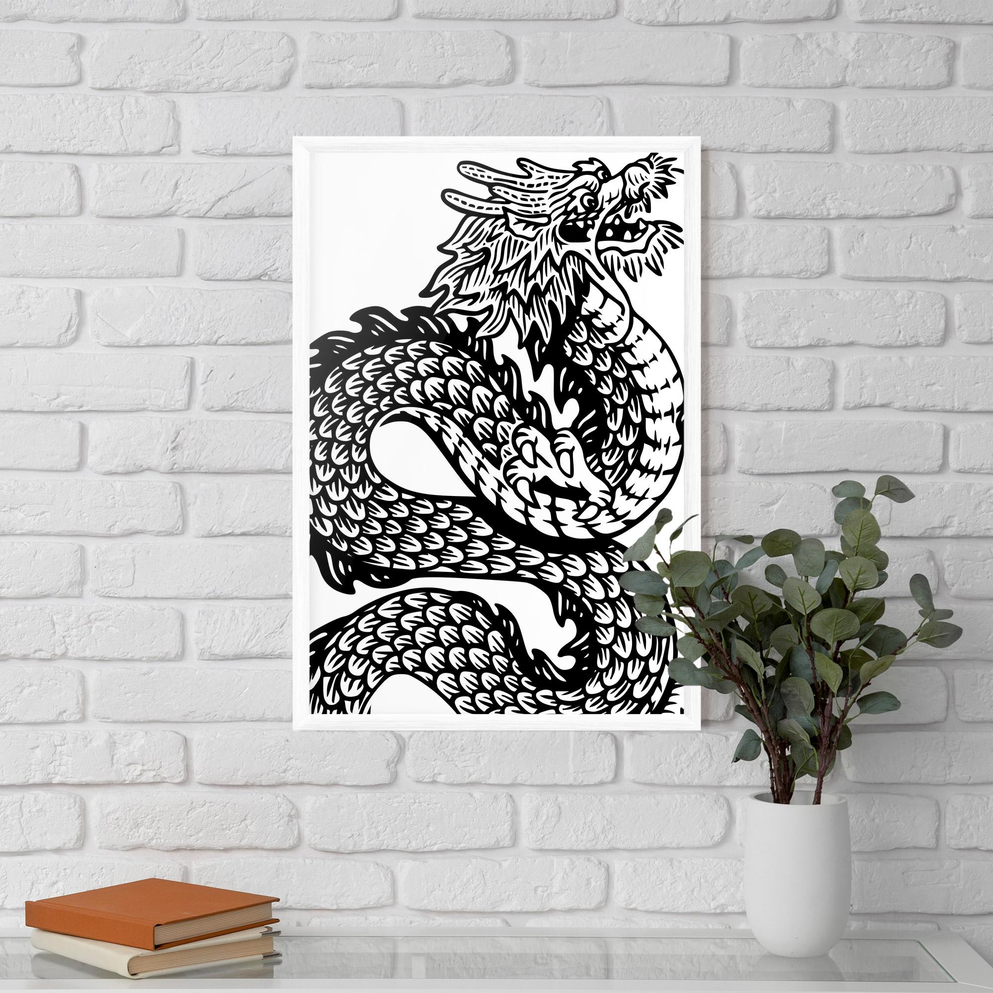 Gerahmte Poster Dragon Black Line mockup 5