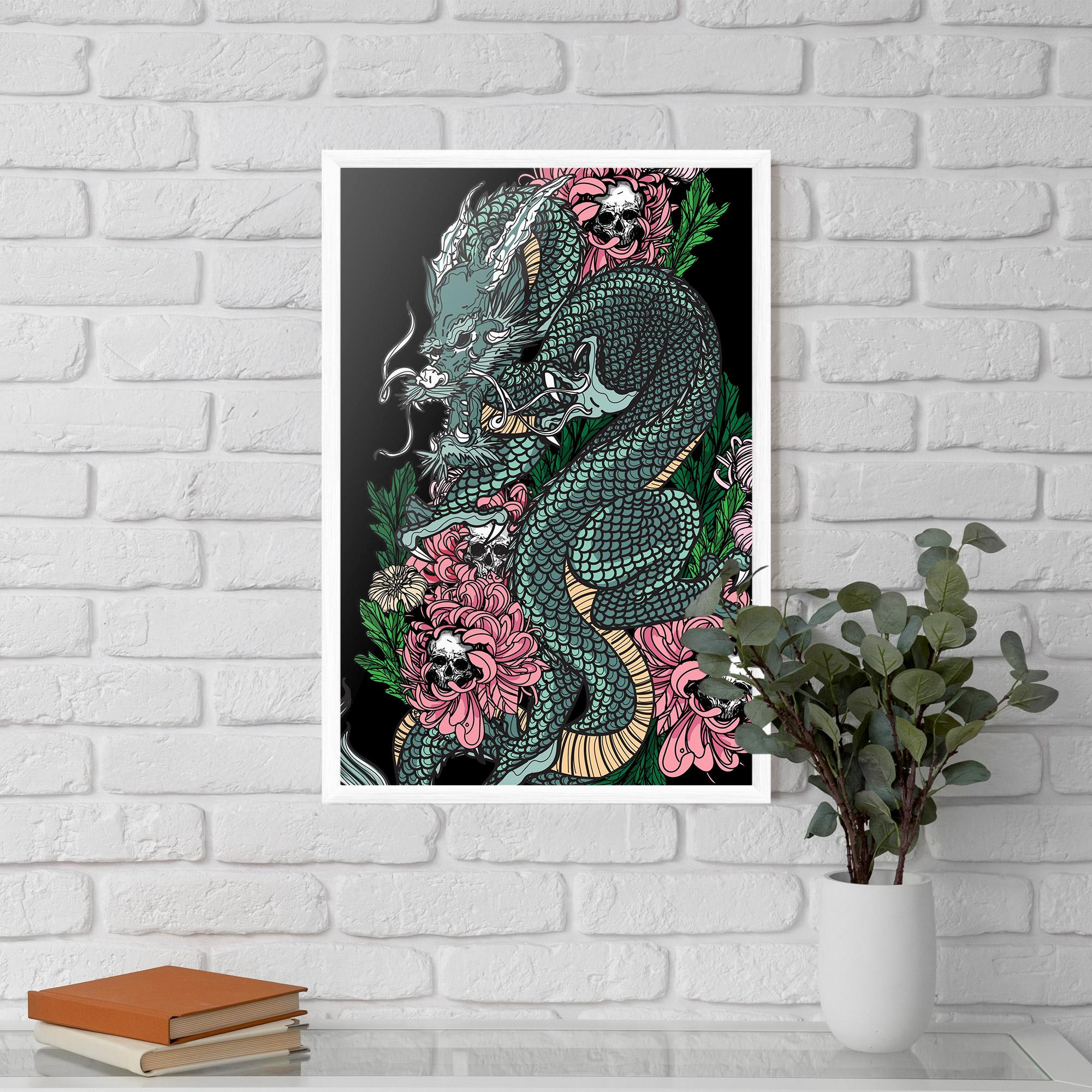 Gerahmte Poster Flower Skull Dragon mockup 5