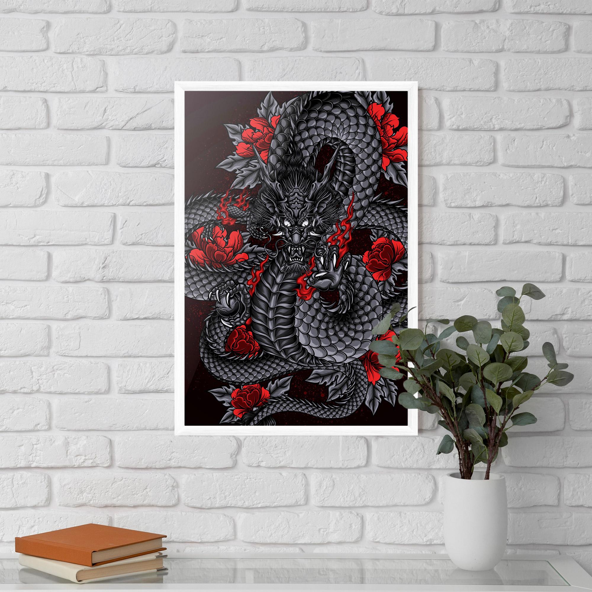 Gerahmte Poster Red Flower Dragon mockup 5