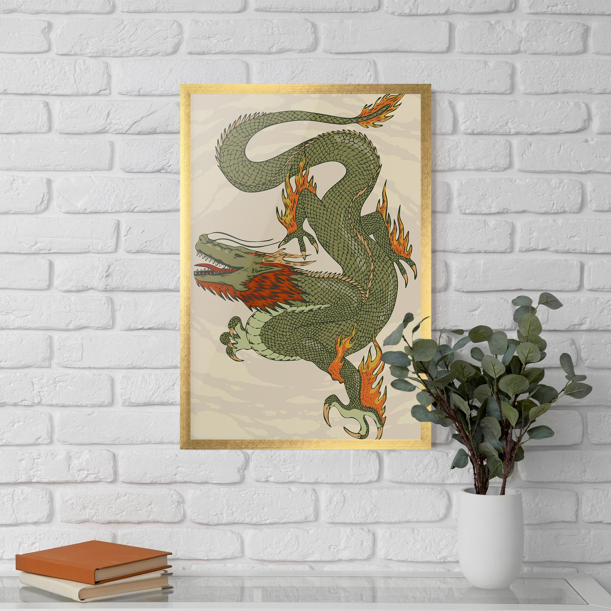 Gerahmte Poster Chinese Dragon Green mockup 5