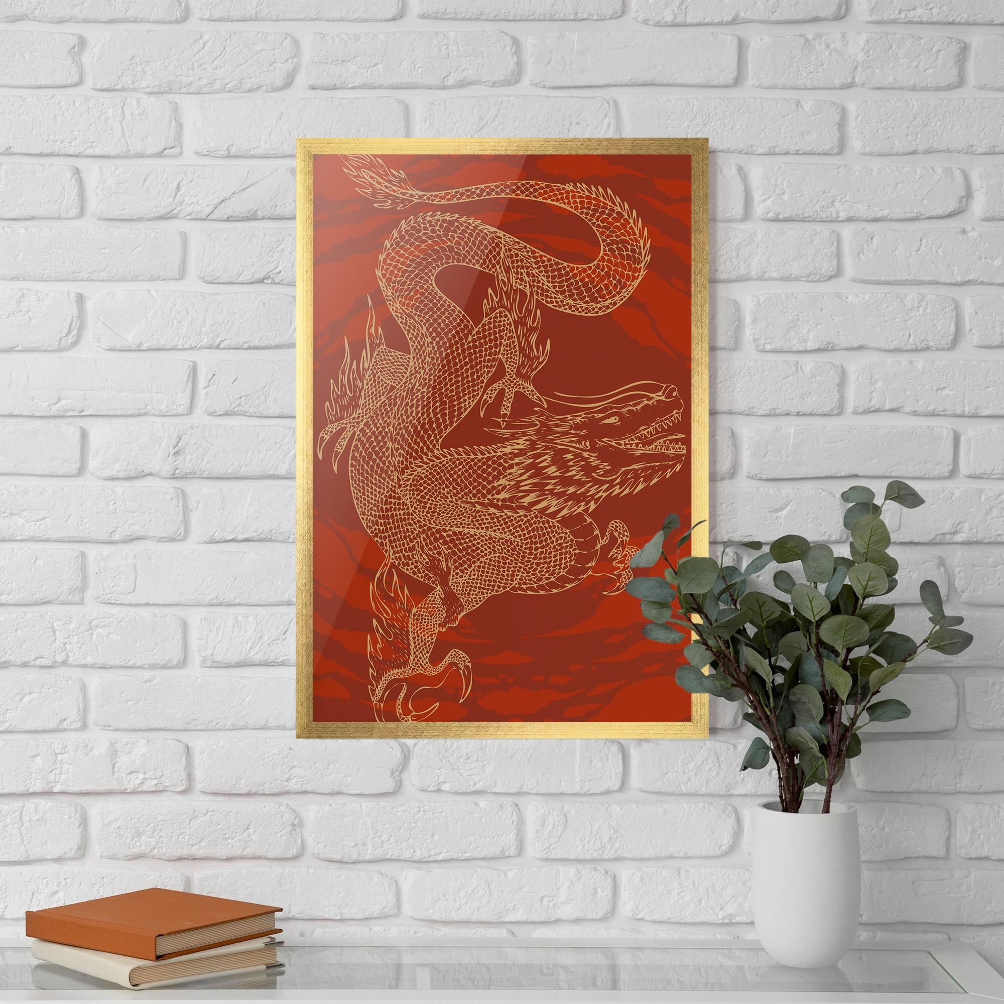Gerahmte Poster Chinese Dragon Red mockup 5