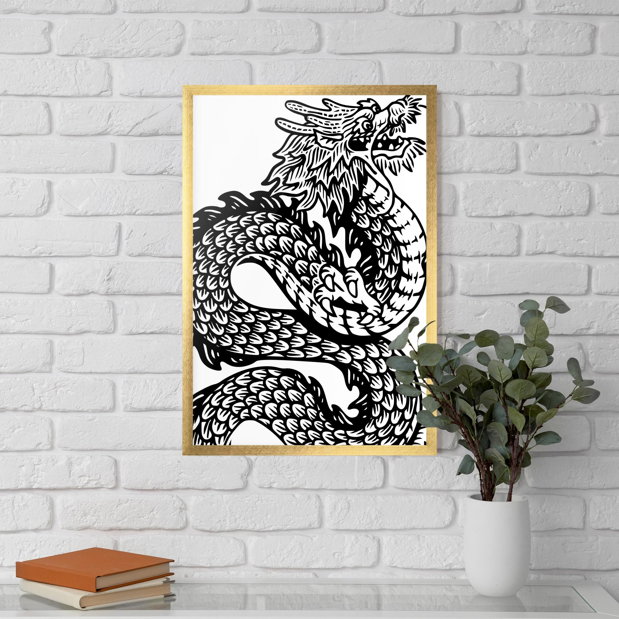 Gerahmte Poster Dragon Black Line mockup 5