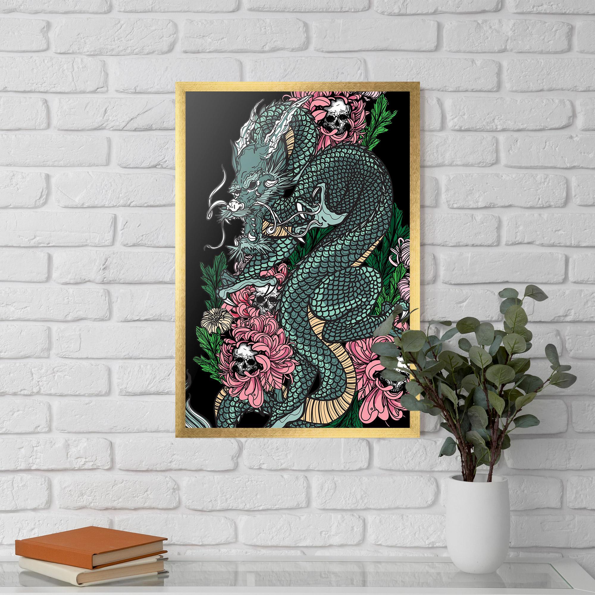 Gerahmte Poster Flower Skull Dragon mockup 5