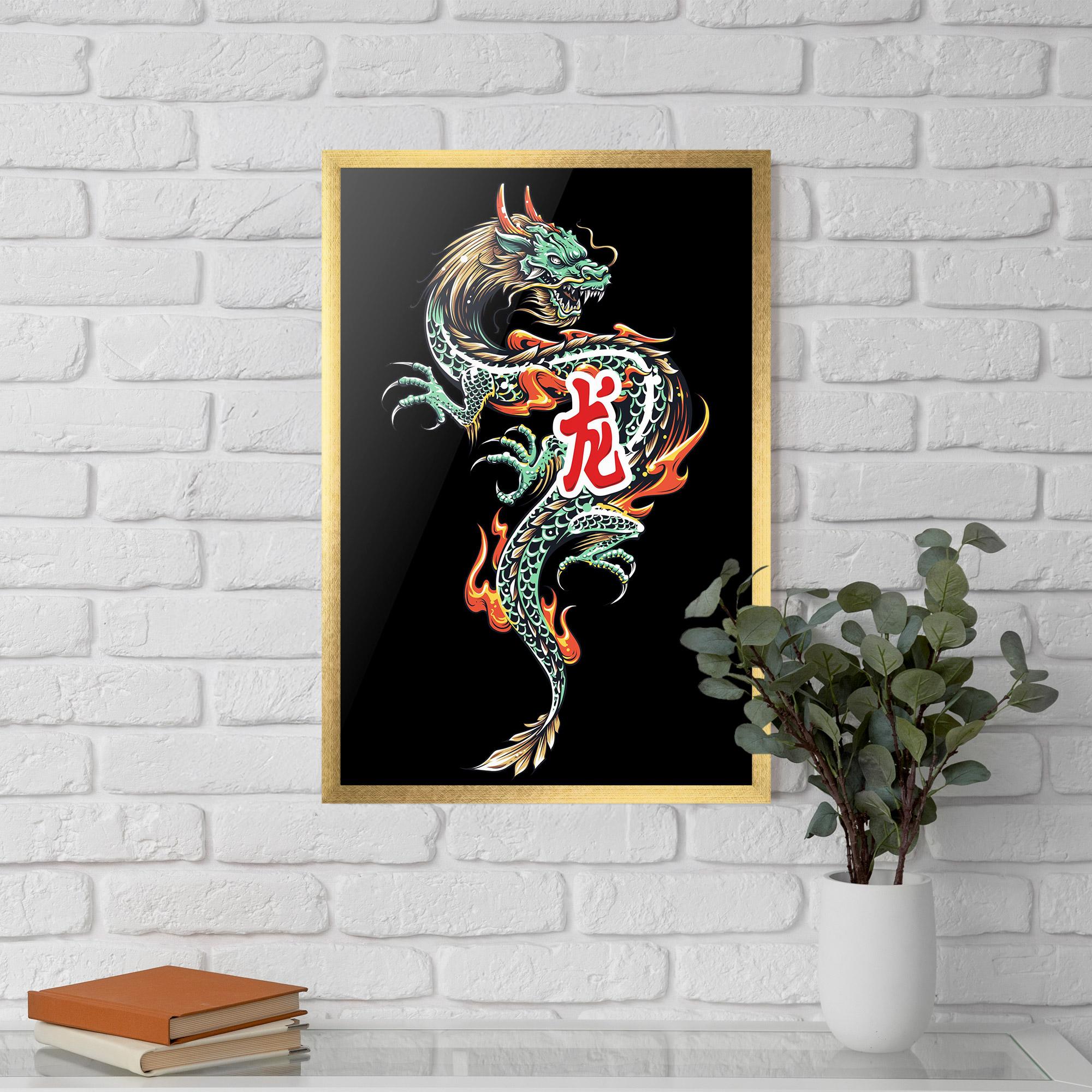 Gerahmte Poster Green Fire Dragon mockup 5