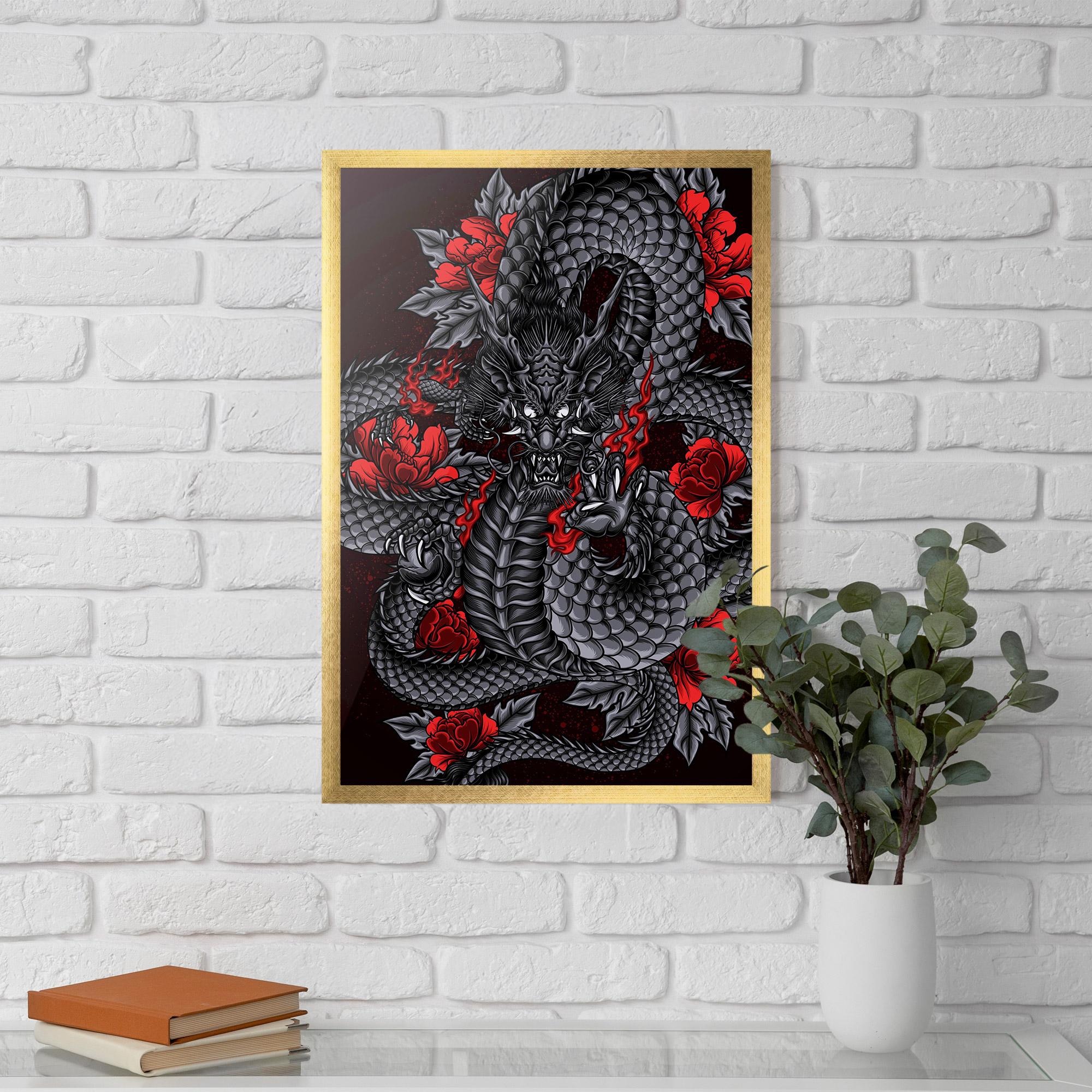 Gerahmte Poster Red Flower Dragon mockup 5