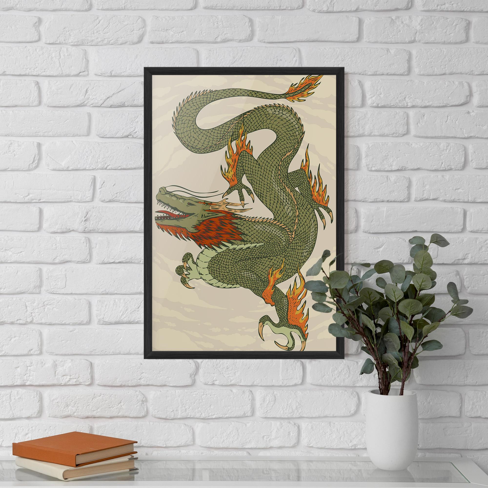 Gerahmte Poster Chinese Dragon Green mockup 5