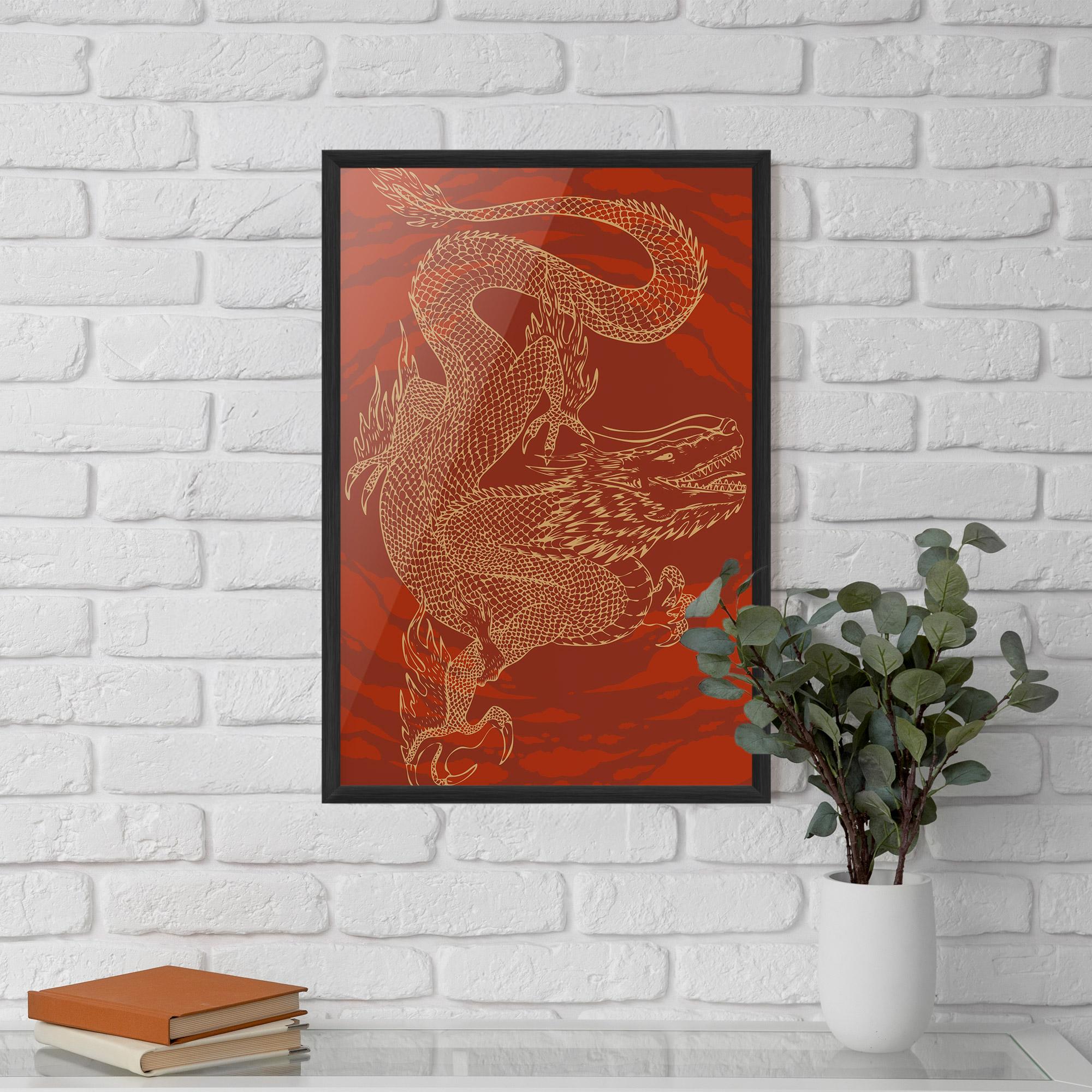 Gerahmte Poster Chinese Dragon Red mockup 5