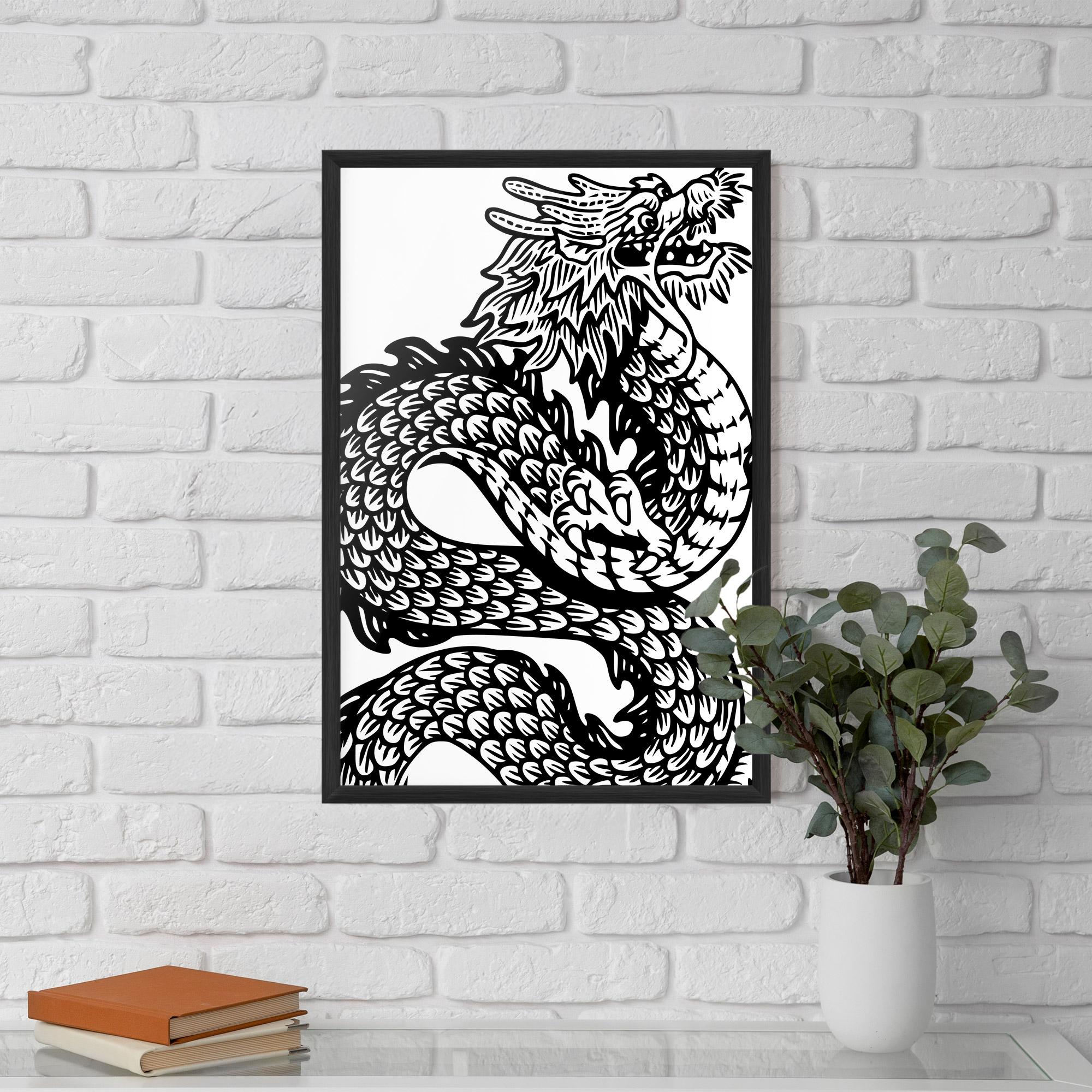 Gerahmte Poster Dragon Black Line mockup 5