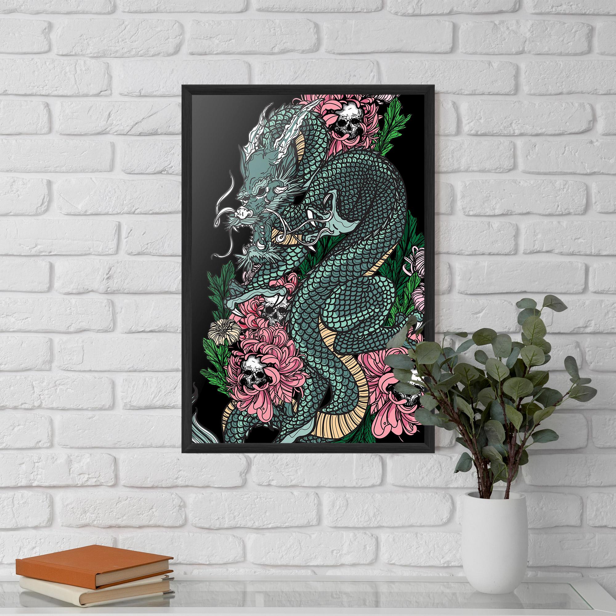 Gerahmte Poster Flower Skull Dragon mockup 5