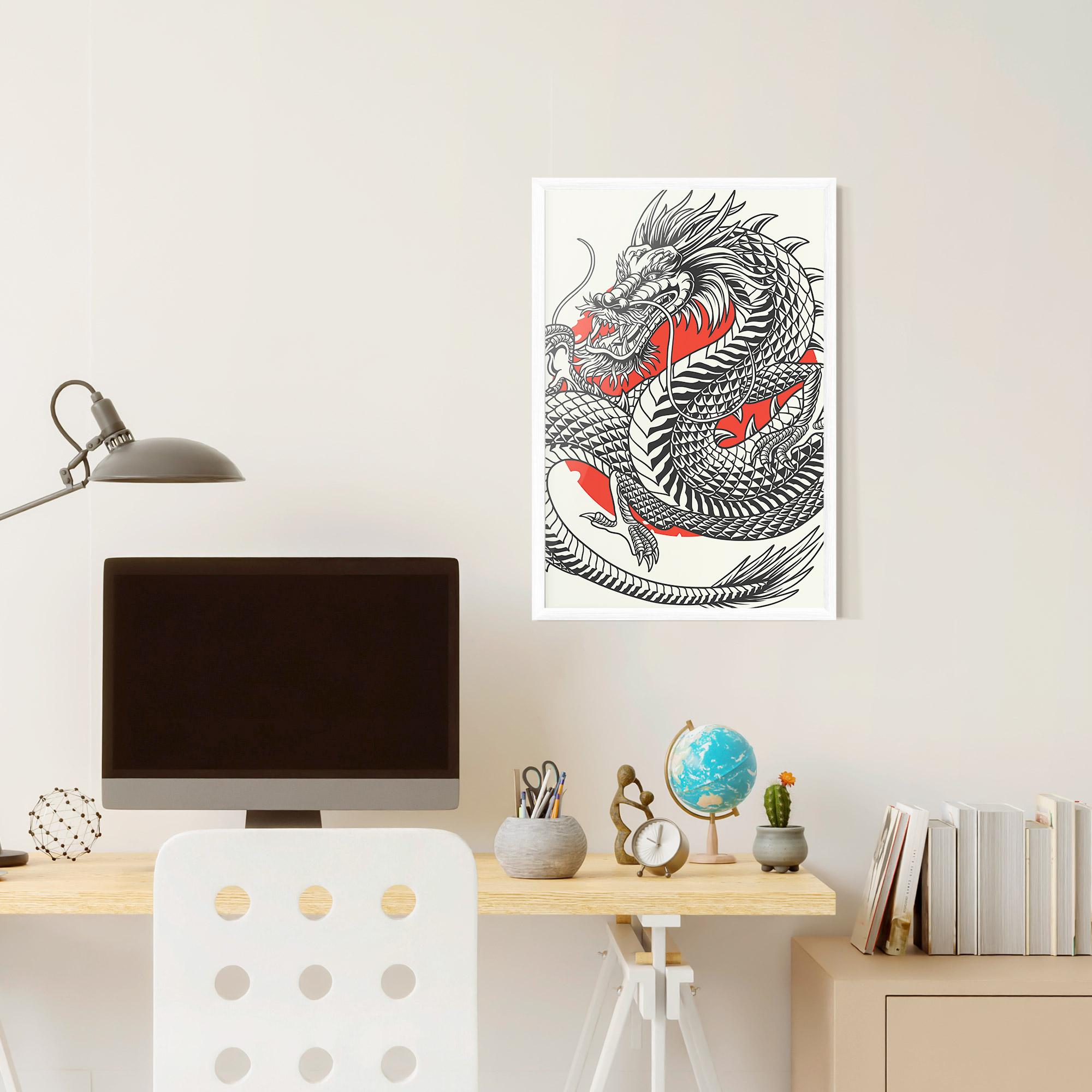 Gerahmte Poster Cream Grey Dragon mockup 6