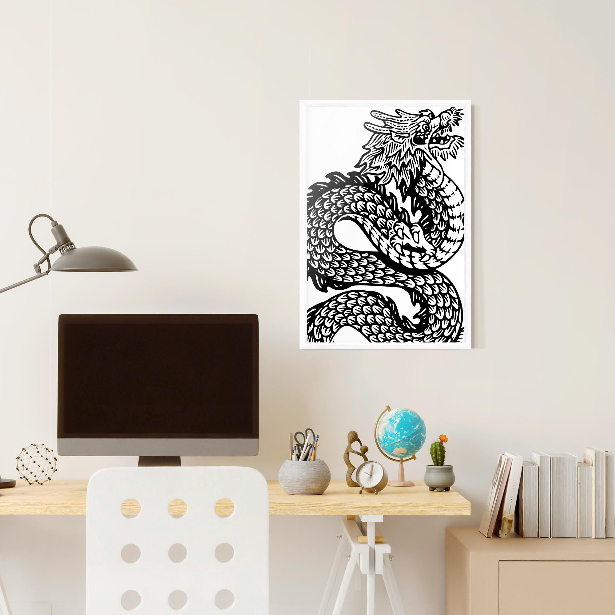 Gerahmte Poster Dragon Black Line mockup 6