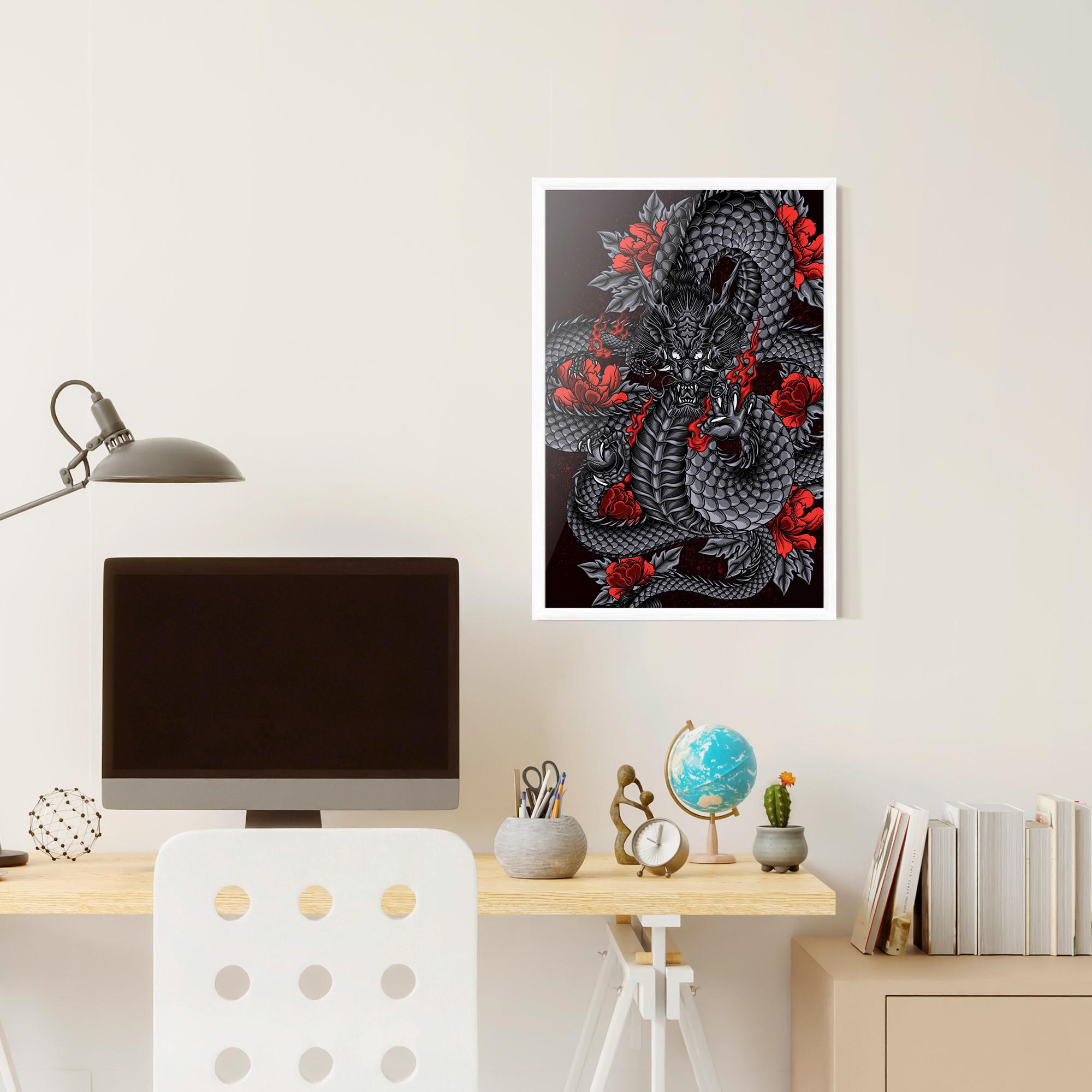 Gerahmte Poster Red Flower Dragon mockup 6