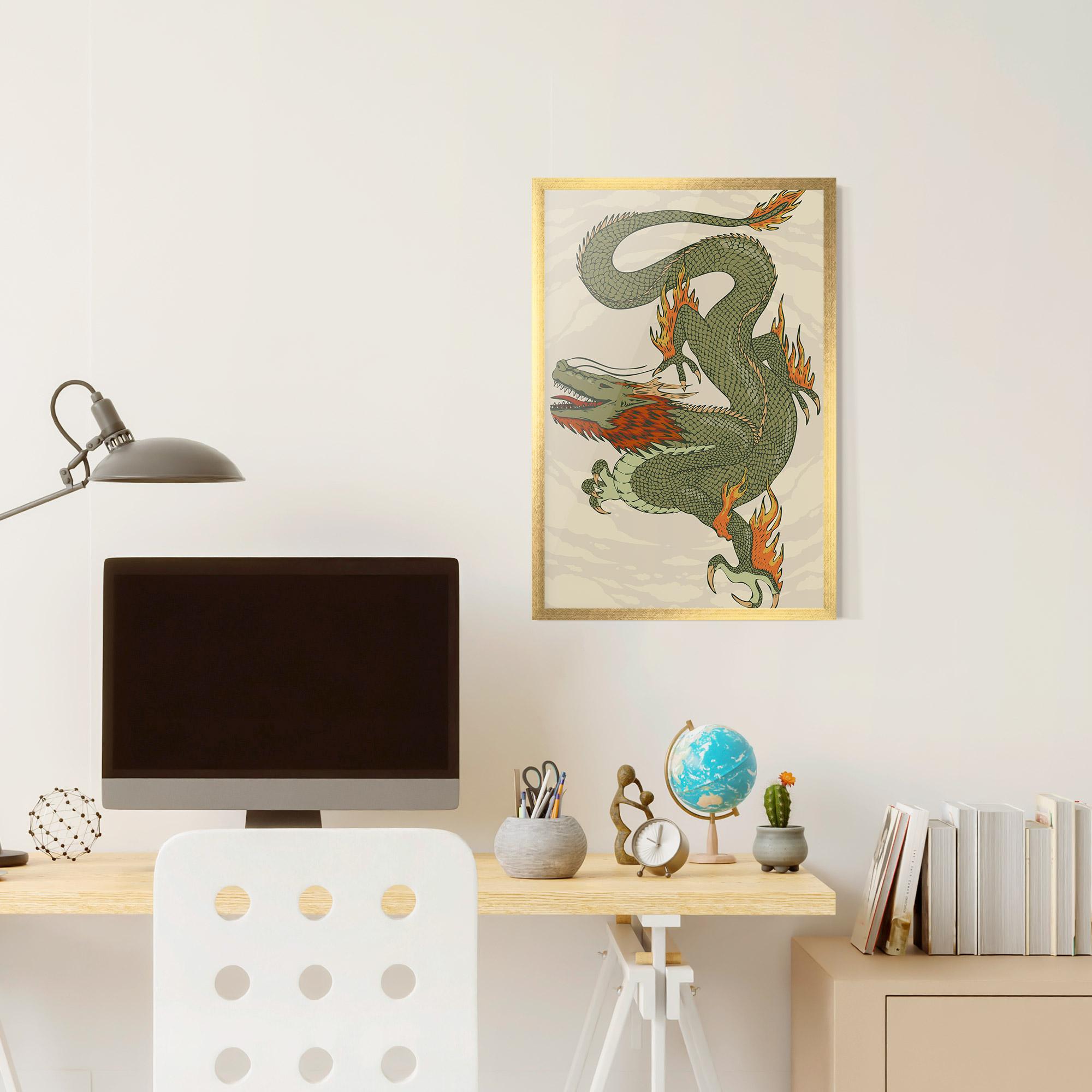 Gerahmte Poster Chinese Dragon Green mockup 6