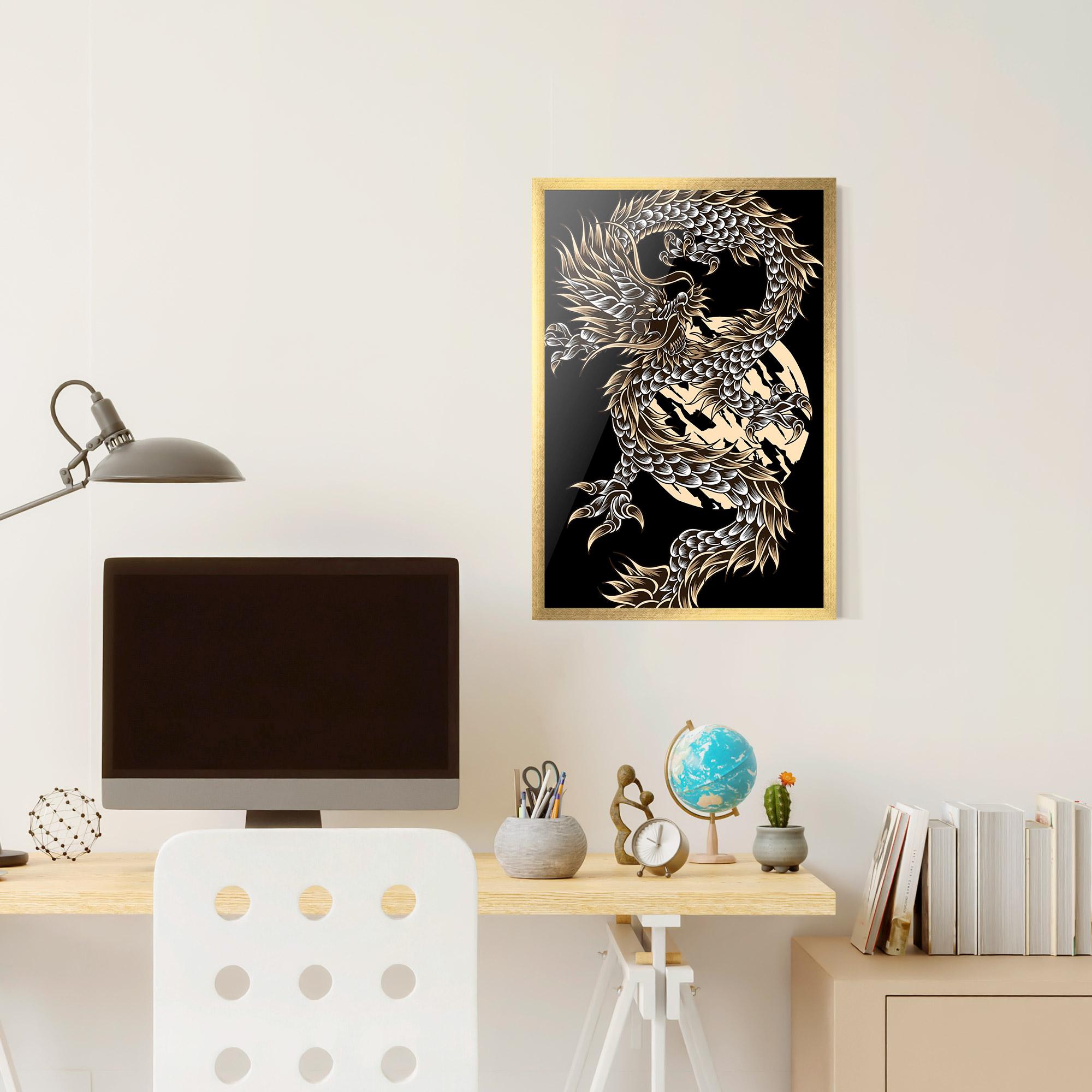 Gerahmte Poster Cream Moon Dragon mockup 6
