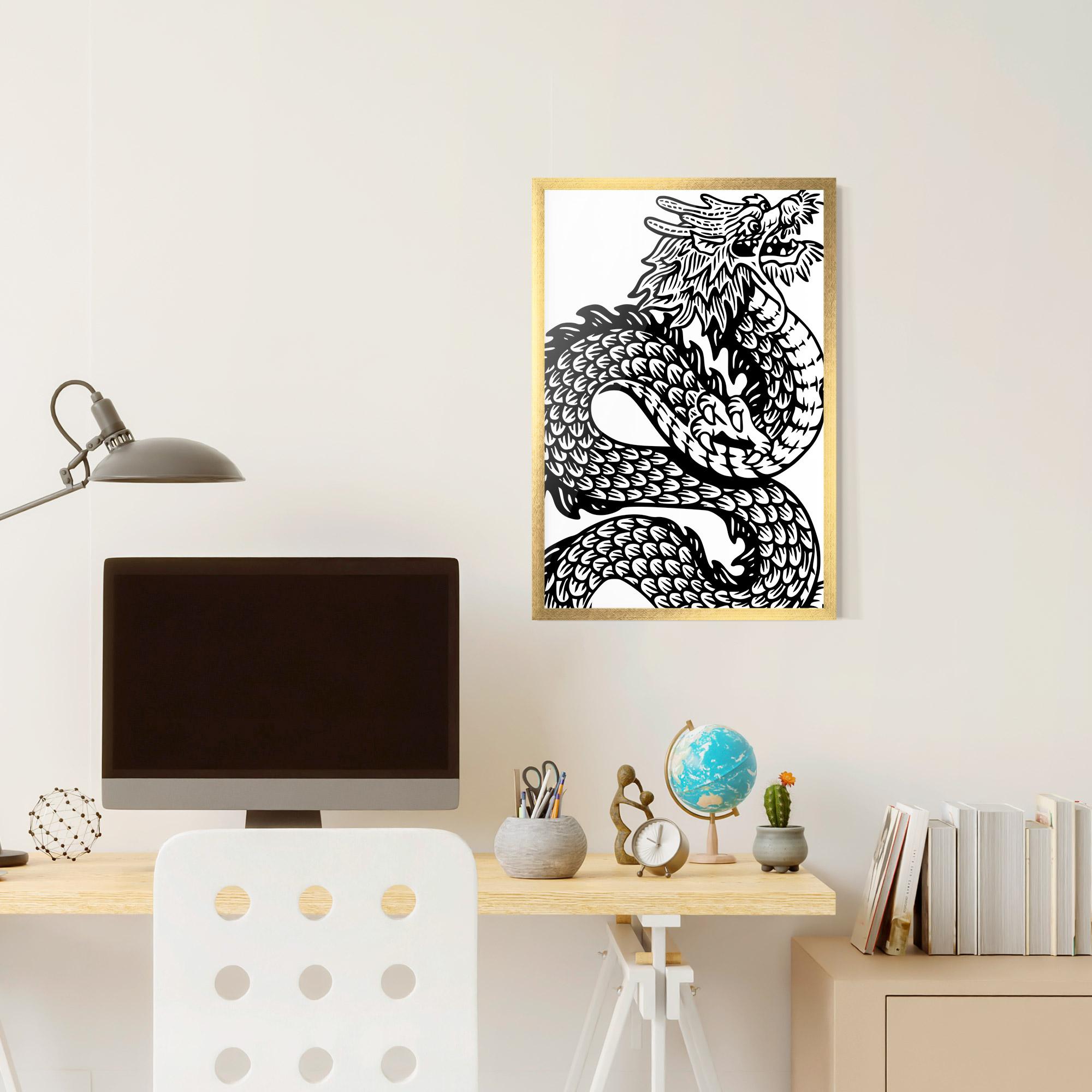 Gerahmte Poster Dragon Black Line mockup 6