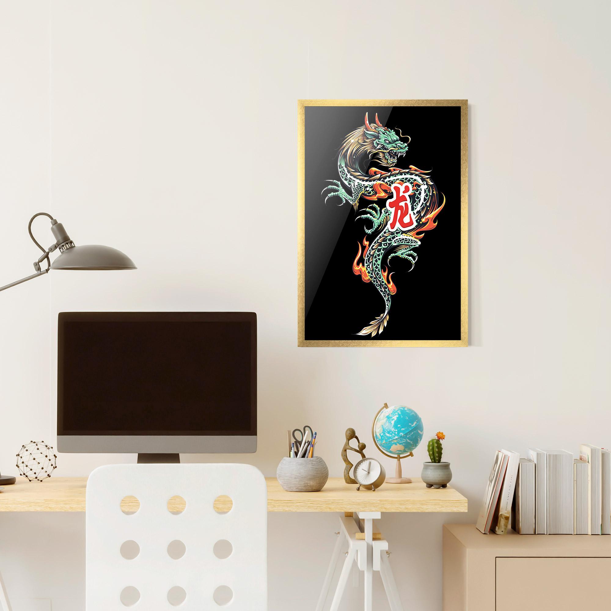 Gerahmte Poster Green Fire Dragon mockup 6