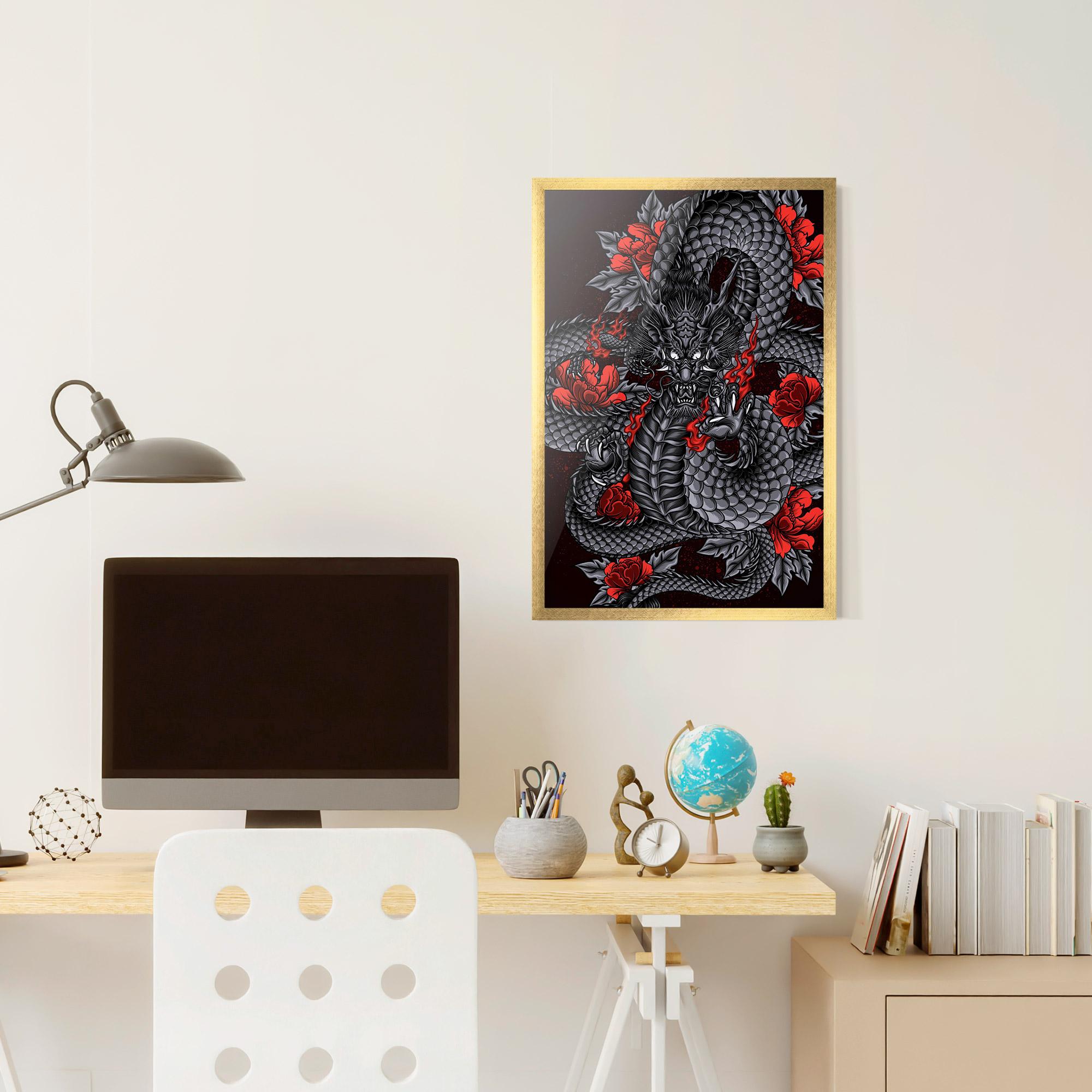 Gerahmte Poster Red Flower Dragon mockup 6