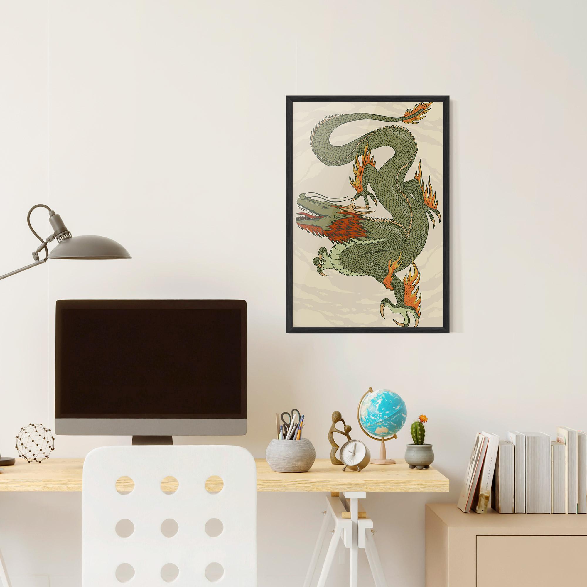 Gerahmte Poster Chinese Dragon Green mockup 6