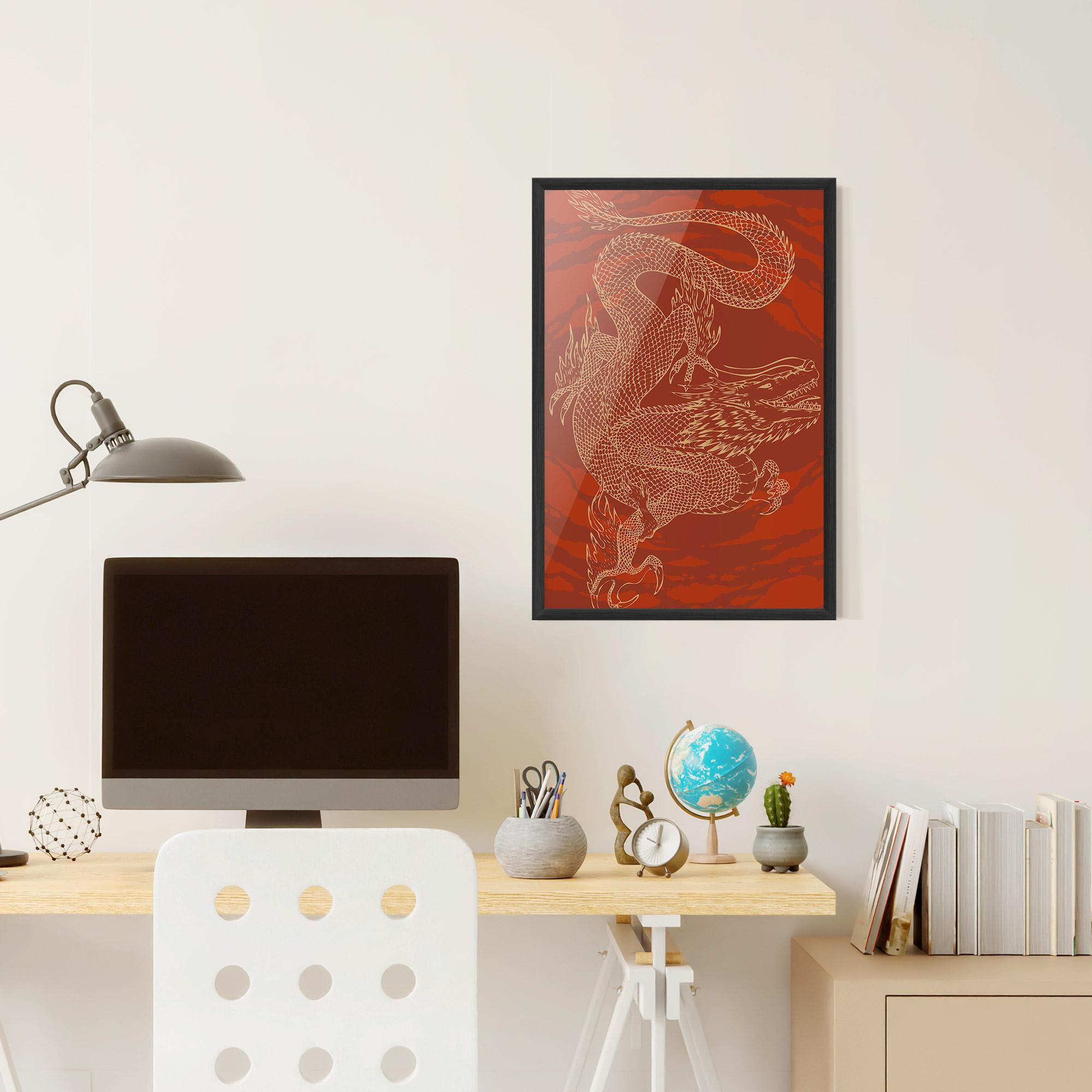 Gerahmte Poster Chinese Dragon Red mockup 6