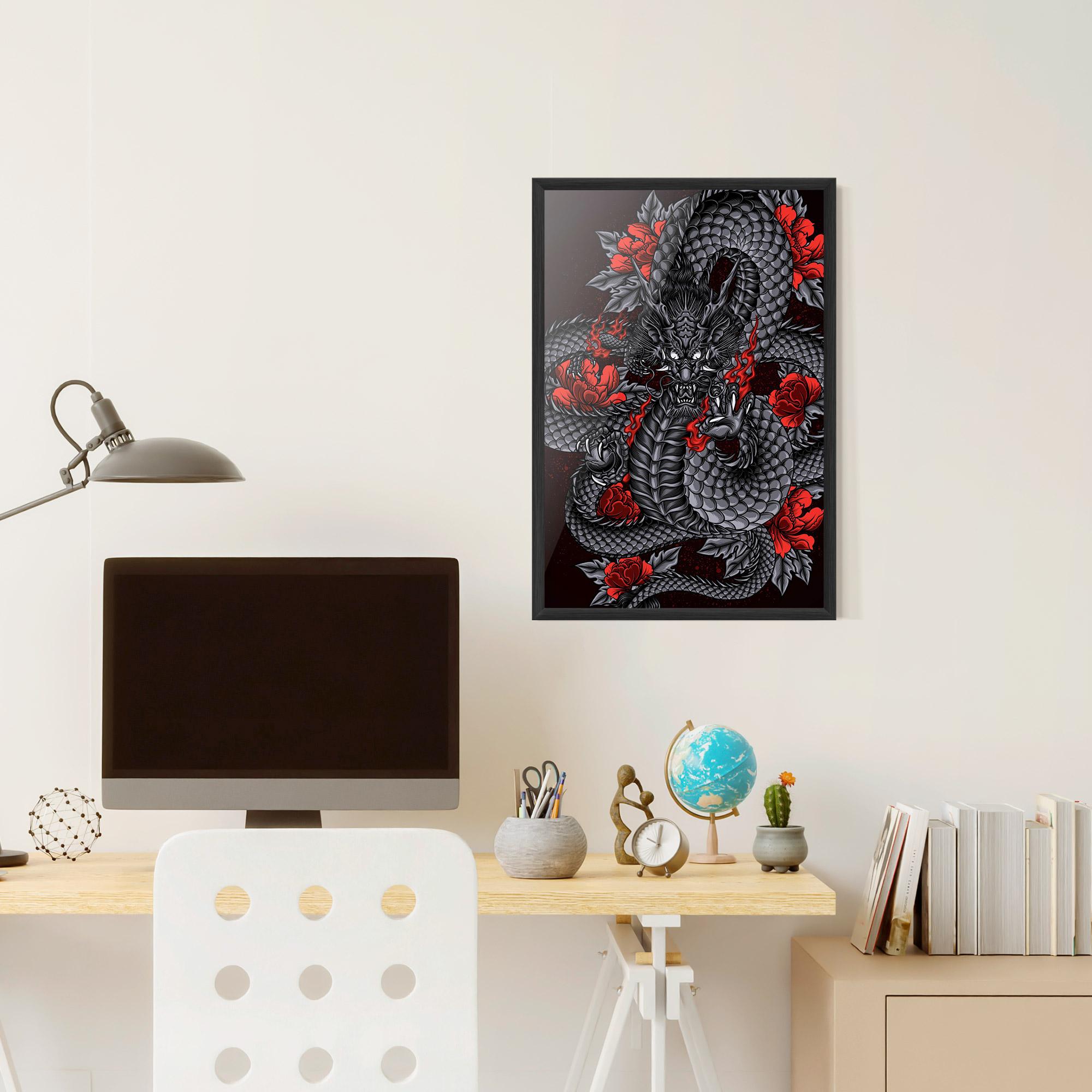 Gerahmte Poster Red Flower Dragon mockup 6
