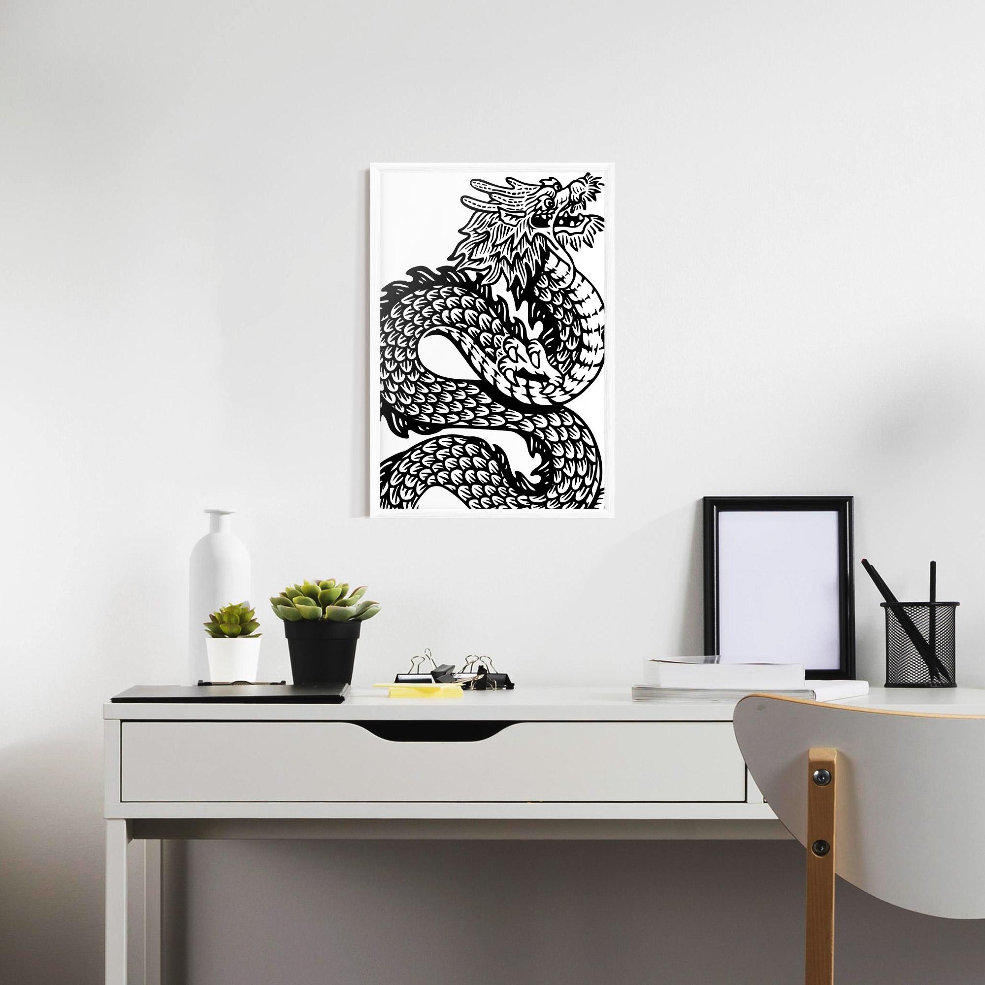 Gerahmte Poster Dragon Black Line mockup 7